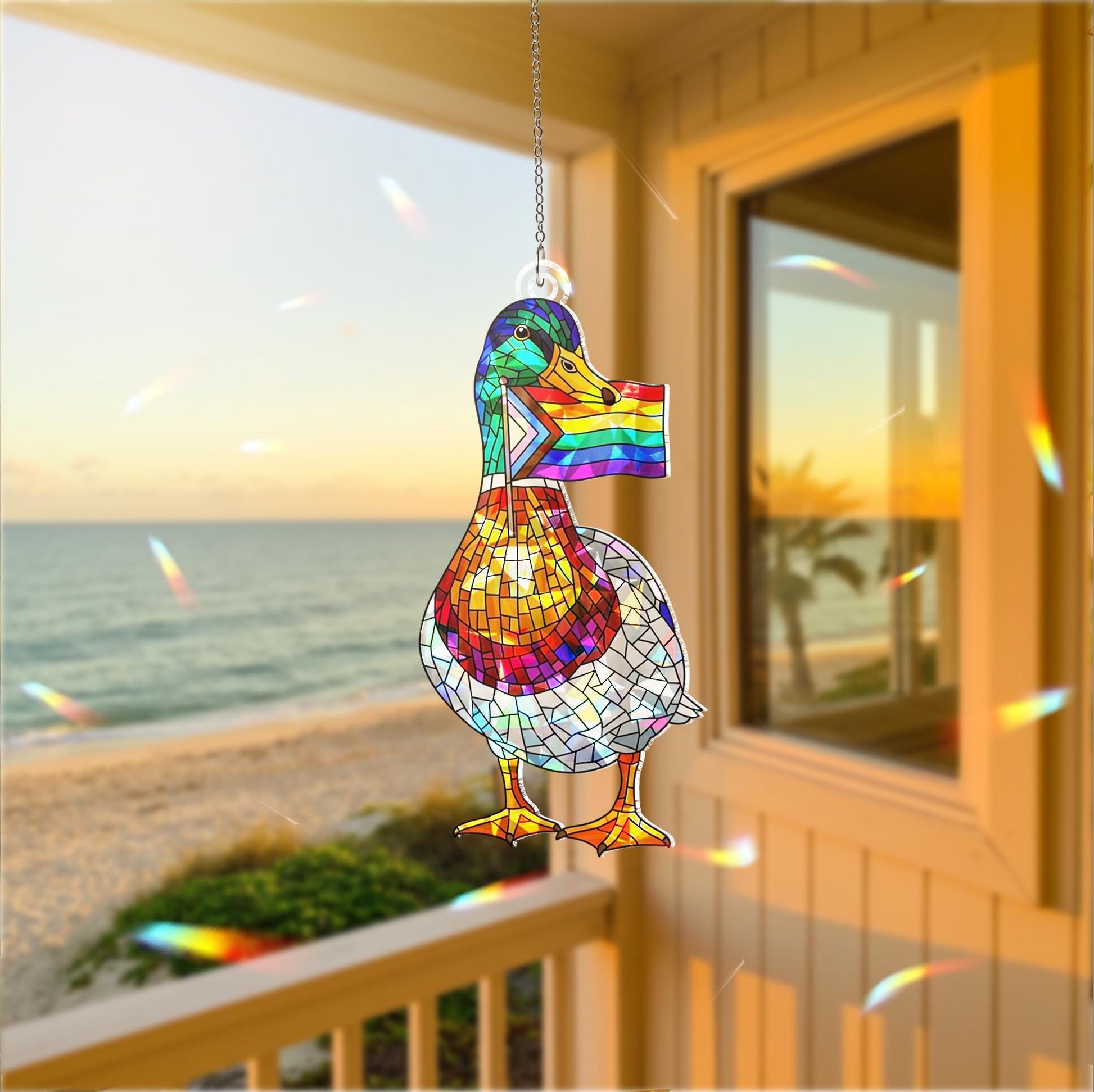 LGBT Flag Mallard Duck Acrylic Decor, Rainbow Window Decor, Pride Duck Ornament, Holographic Bird Art, LGBTQ Gift Idea, Gay Decor, Gay Gift