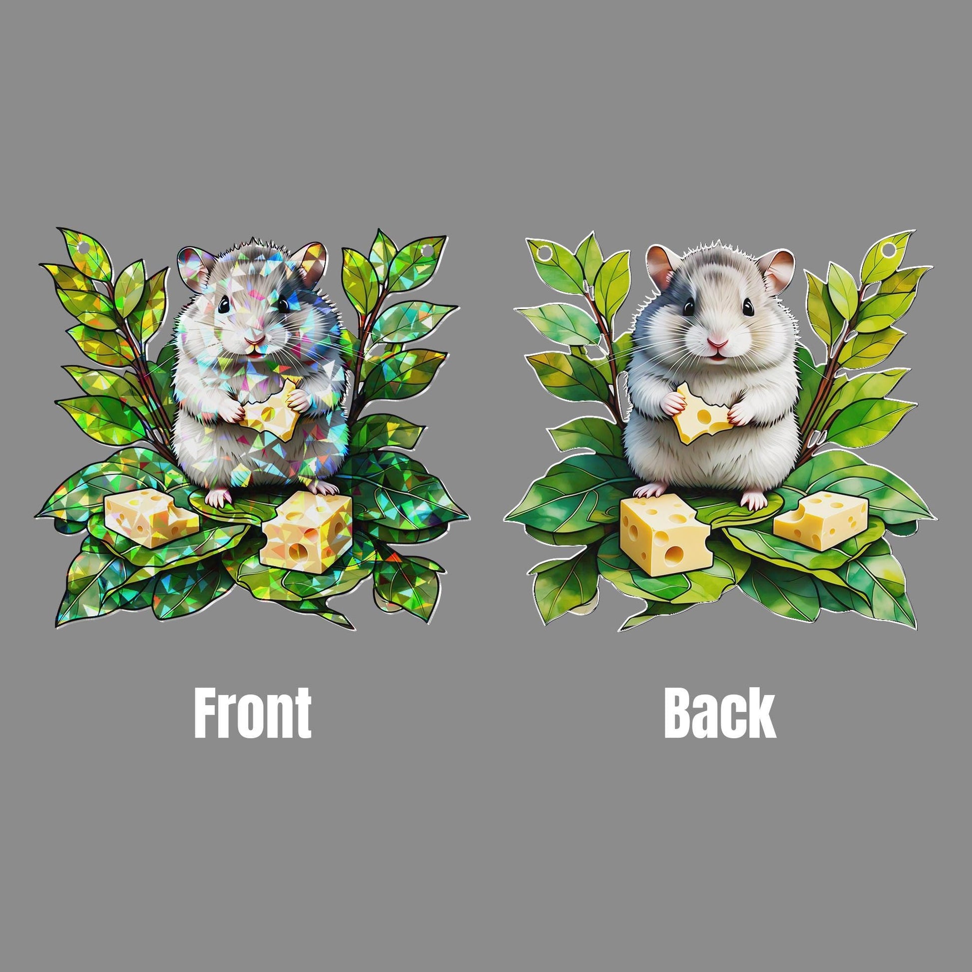 Cute Hamster Acrylic Window Hanging – Acrylic Hanging with Cheese & Leaves Design, Adorable Animal Decor for Nature, Pet Lovers
