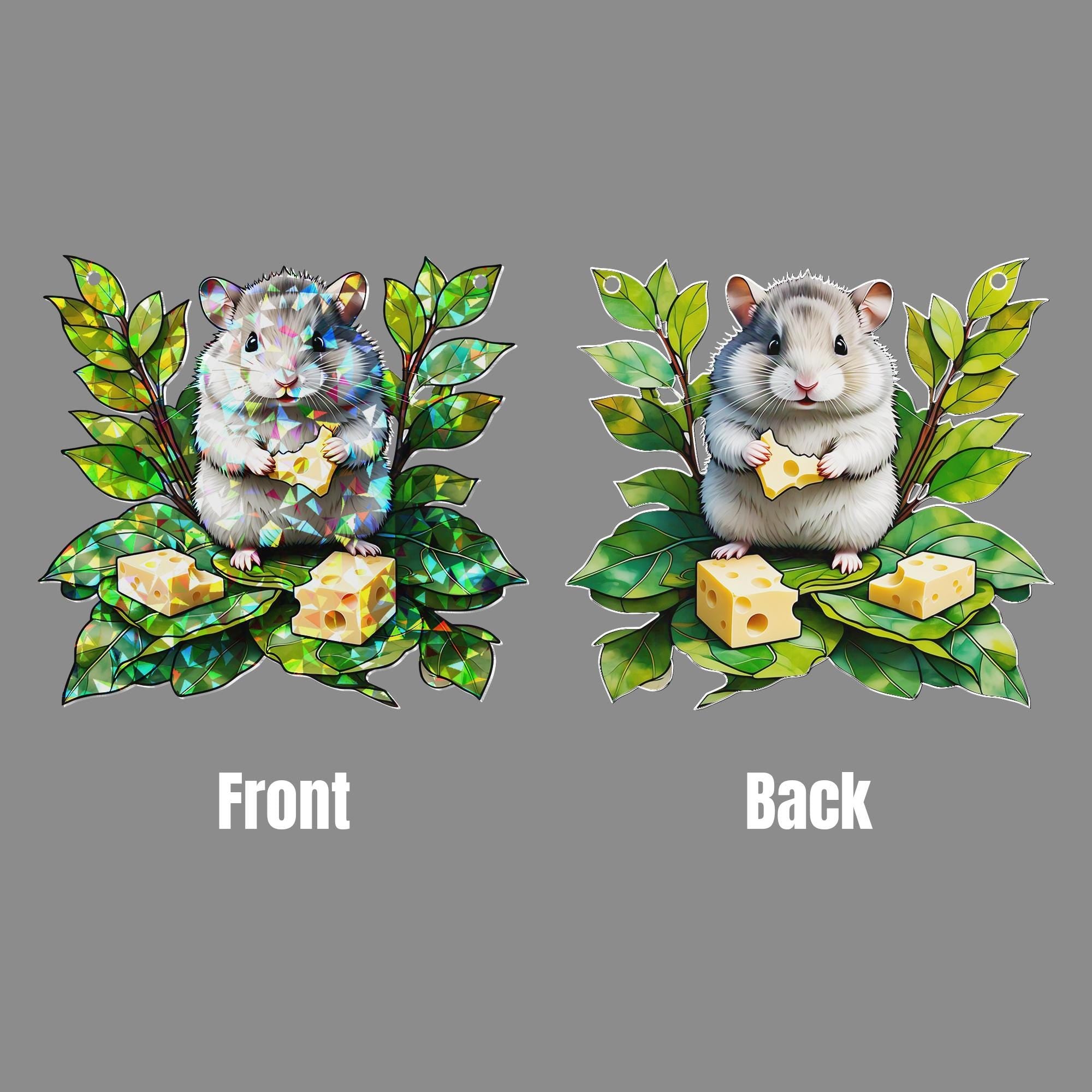 Cute Hamster Acrylic Window Hanging – Acrylic Hanging with Cheese & Leaves Design, Adorable Animal Decor for Nature, Pet Lovers