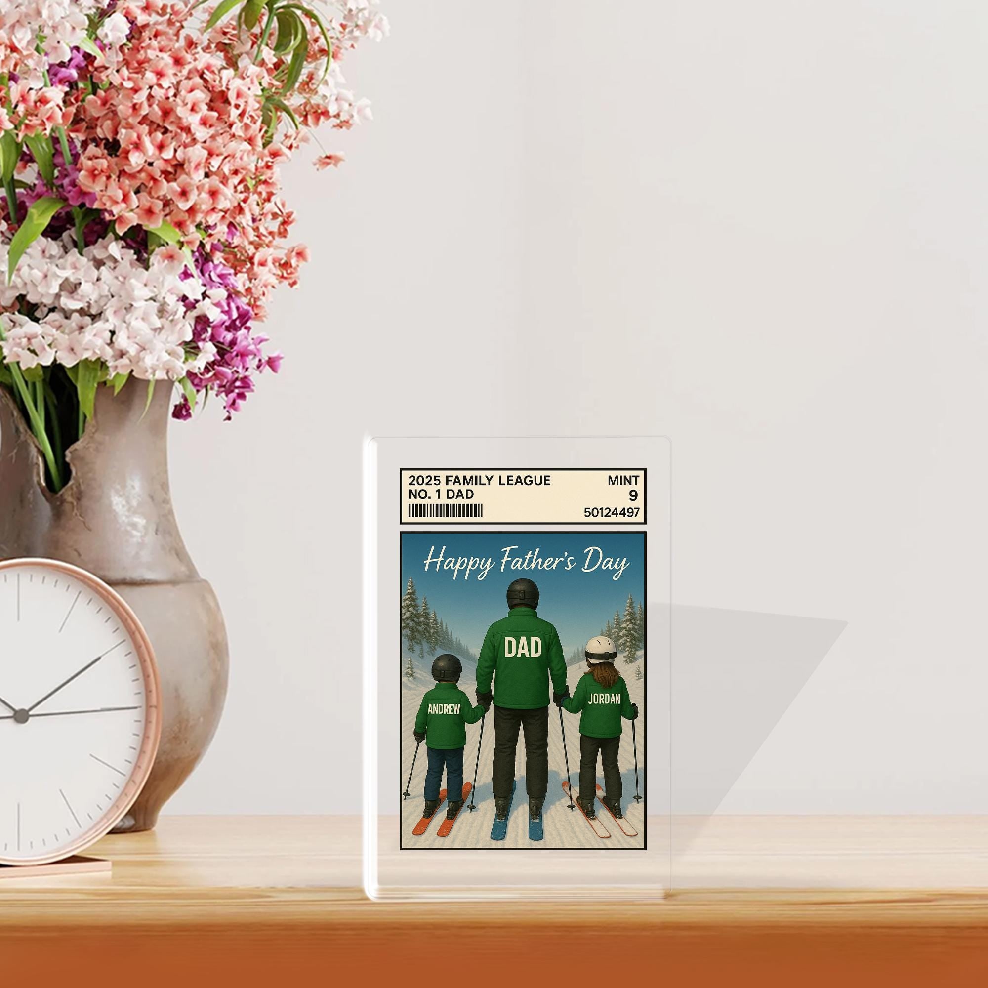 Custom Skiing Dad Acrylic Block | Personalized Father's Day Gift from Kids | Ski Family Art Keepsake | No.1 Dad Winter Decor