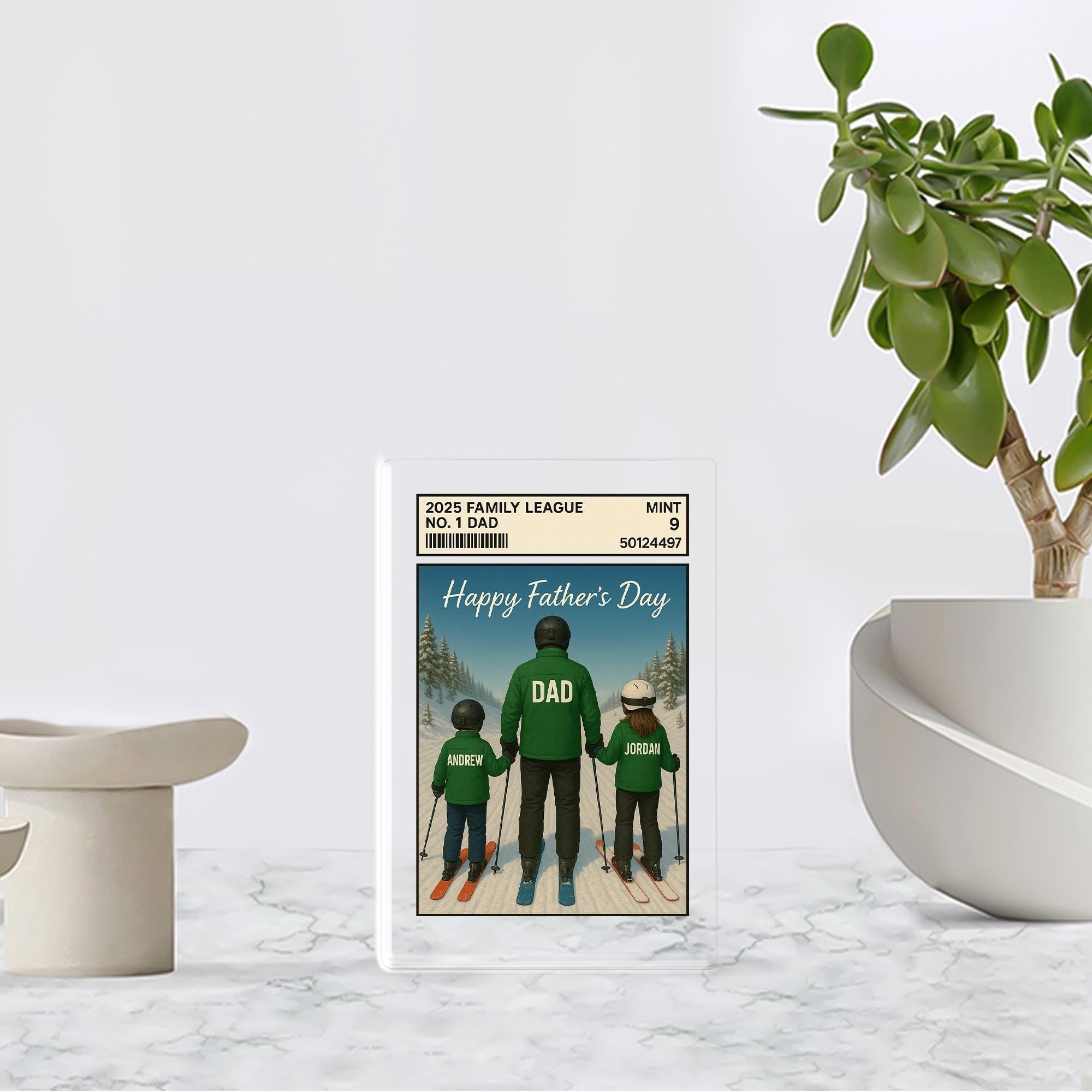 Custom Skiing Dad Acrylic Block | Personalized Father's Day Gift from Kids | Ski Family Art Keepsake | No.1 Dad Winter Decor