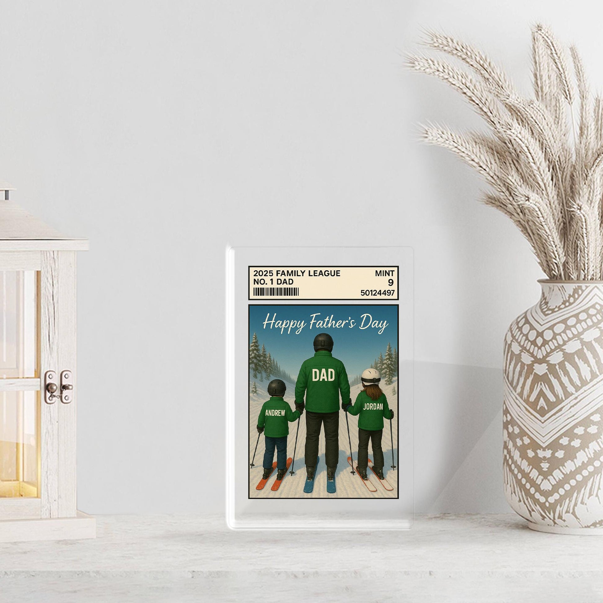 Custom Hockey Dad Acrylic Block | Personalized Father's Day Gift from Kids | No.1 Dad Mint Card Style | Ice Rink Family Art