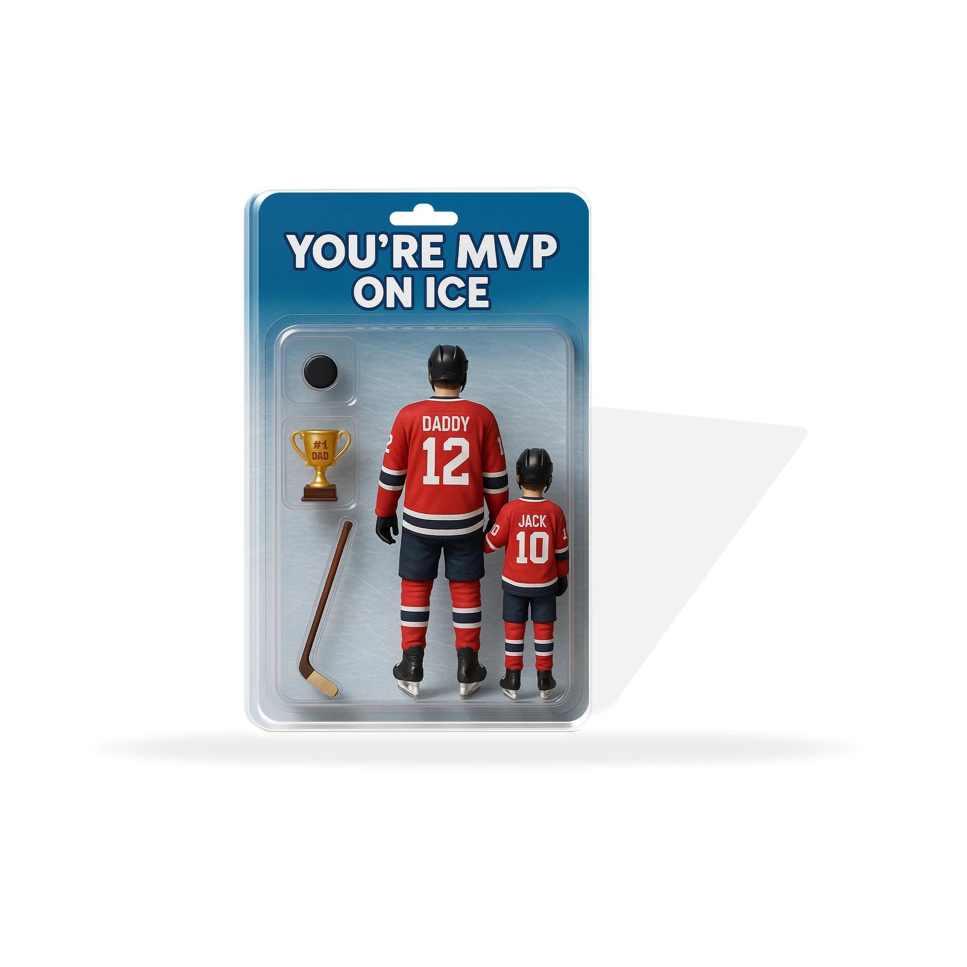 Personalized Hockey Dad and Kid Acrylic Block Plaque, Custom Dad and Kid Gift, Father's Day Set Puck, Stick & Trophy, Father's Day Keepsake