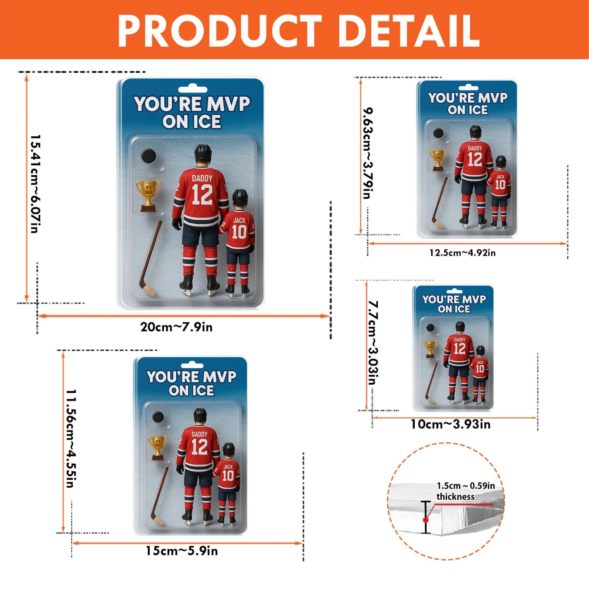 Personalized Hockey Dad and Kid Acrylic Block Plaque, Custom Dad and Kid Gift, Father's Day Set Puck, Stick & Trophy, Father's Day Keepsake