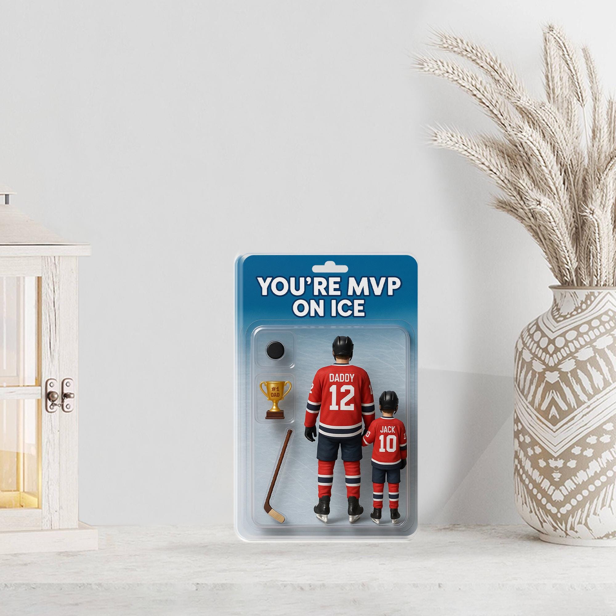 Personalized Hockey Dad and Kid Acrylic Block Plaque, Custom Dad and Kid Gift, Father's Day Set Puck, Stick & Trophy, Father's Day Keepsake