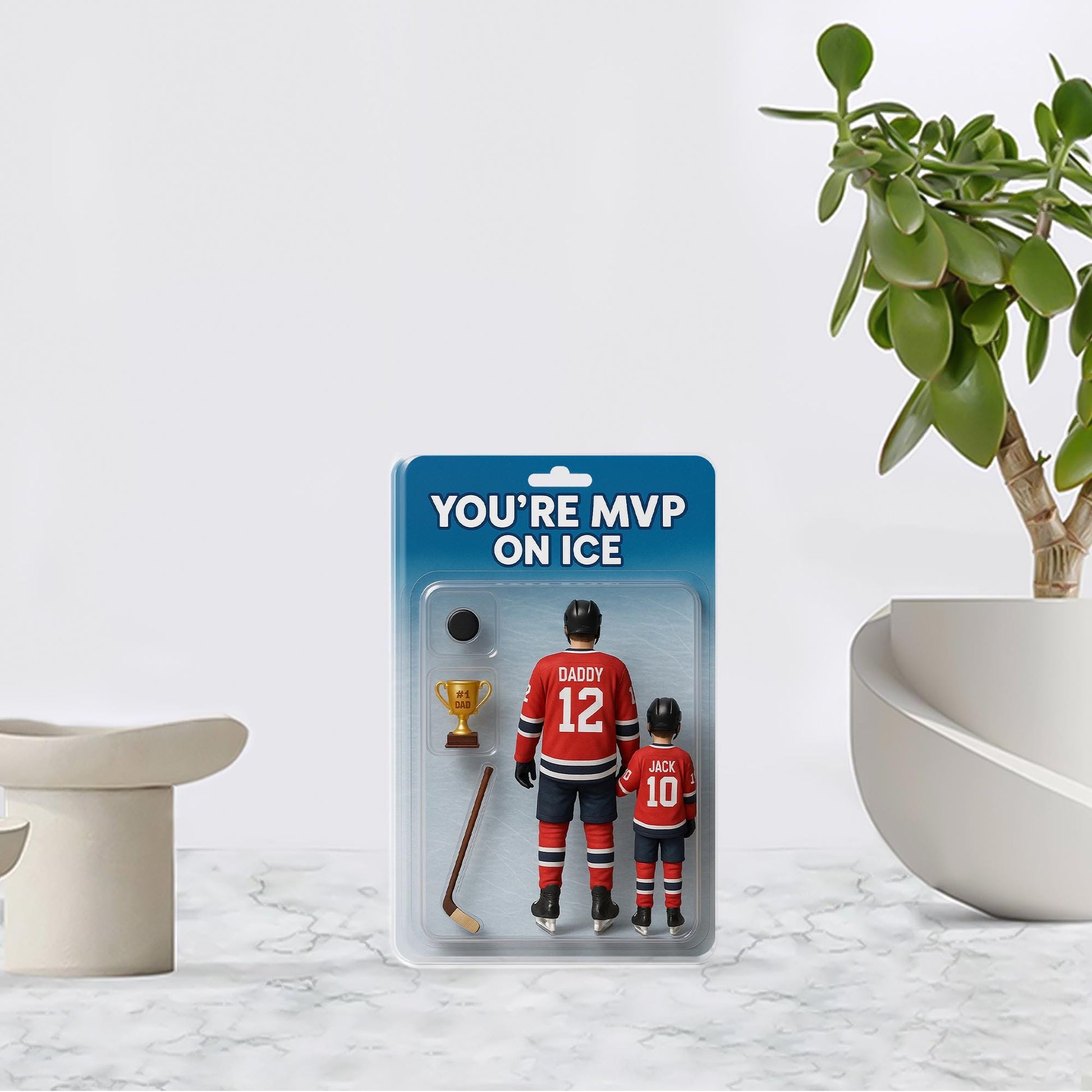 Personalized Hockey Dad and Kid Acrylic Block Plaque, Custom Dad and Kid Gift, Father's Day Set Puck, Stick & Trophy, Father's Day Keepsake