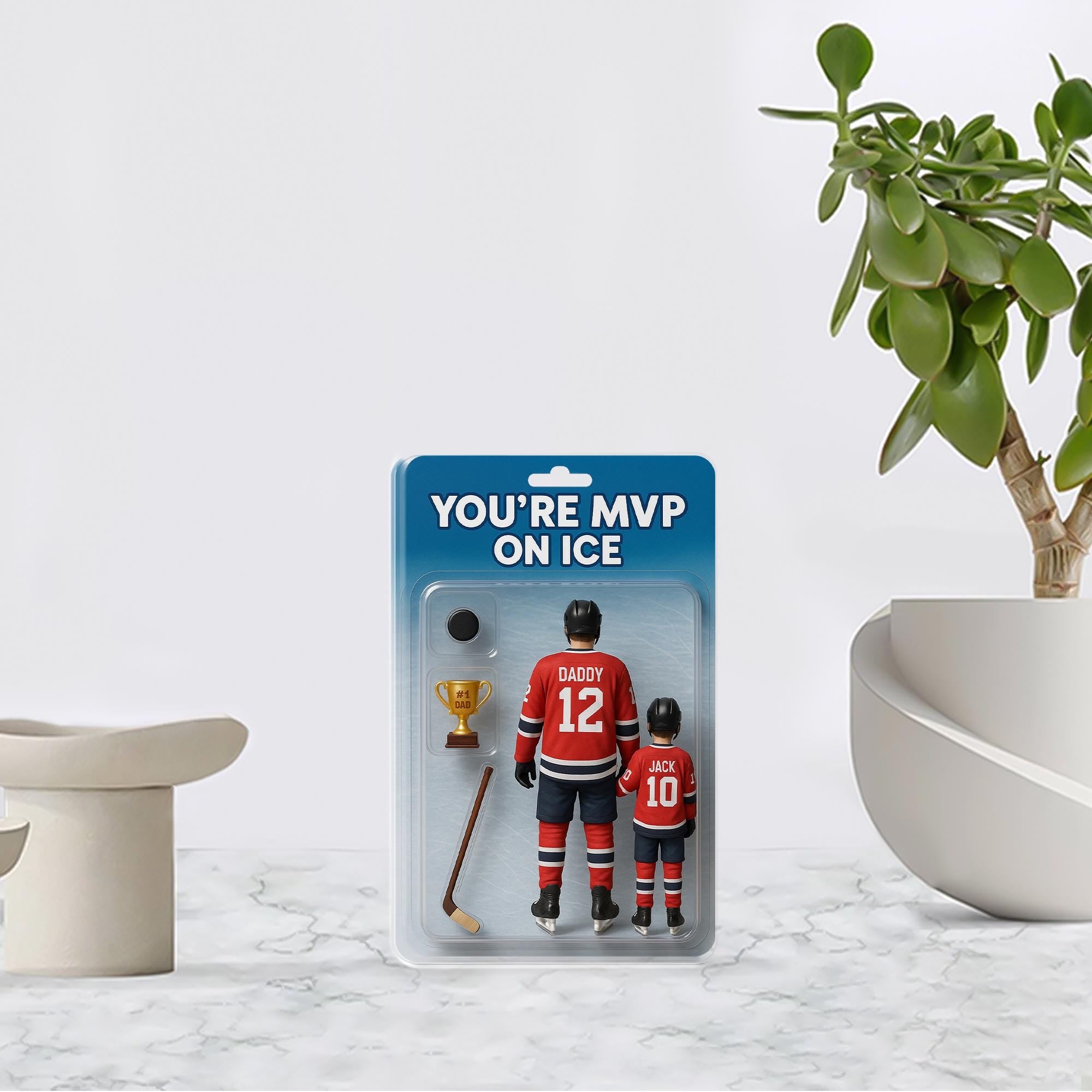 Personalized Hockey Dad and Kid Acrylic Block Plaque, Custom Dad and Kid Gift, Father's Day Set Puck, Stick & Trophy, Father's Day Keepsake