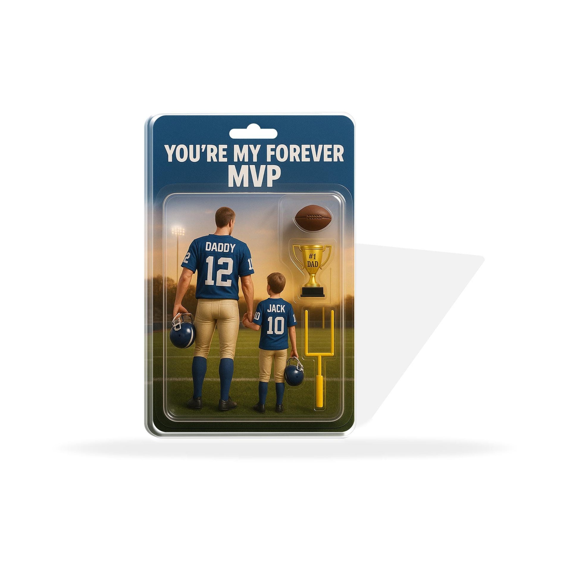 Personalized Football Dad and Kid Acrylic Block Plaque, Gift for Husband, Father's Day with Trophy, Ball & Goalpost, Father's Day Keepsake