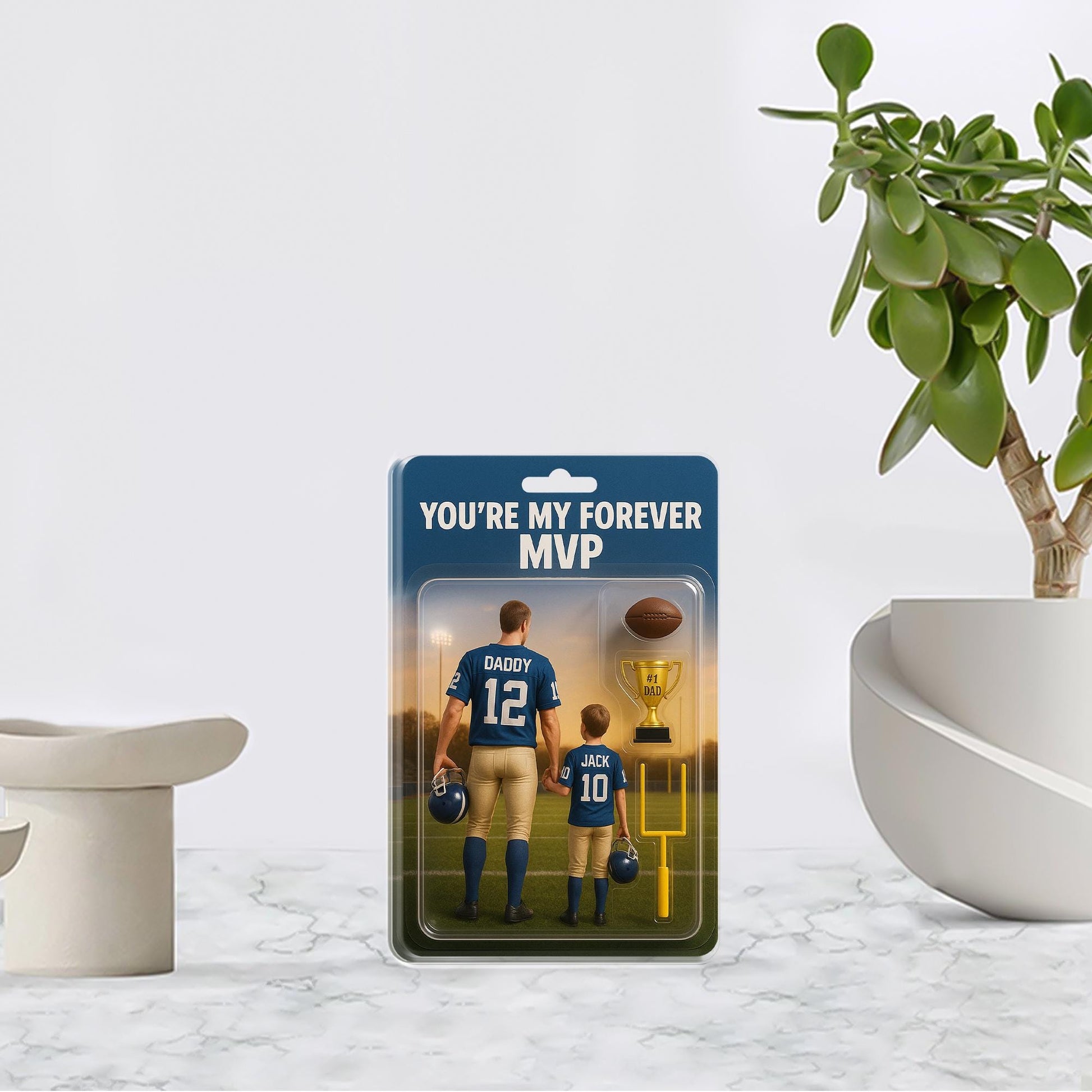 Personalized Football Dad and Kid Acrylic Block Plaque, Gift for Husband, Father's Day with Trophy, Ball & Goalpost, Father's Day Keepsake