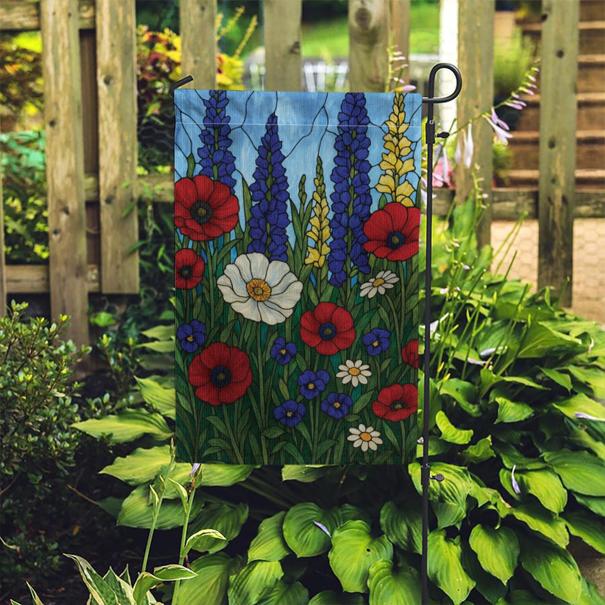 Patriotic Wildflower Garden Flag | Red White Blue Summer Floral Yard Banner | 4th of July Outdoor Decor | Rustic Americana Vibes