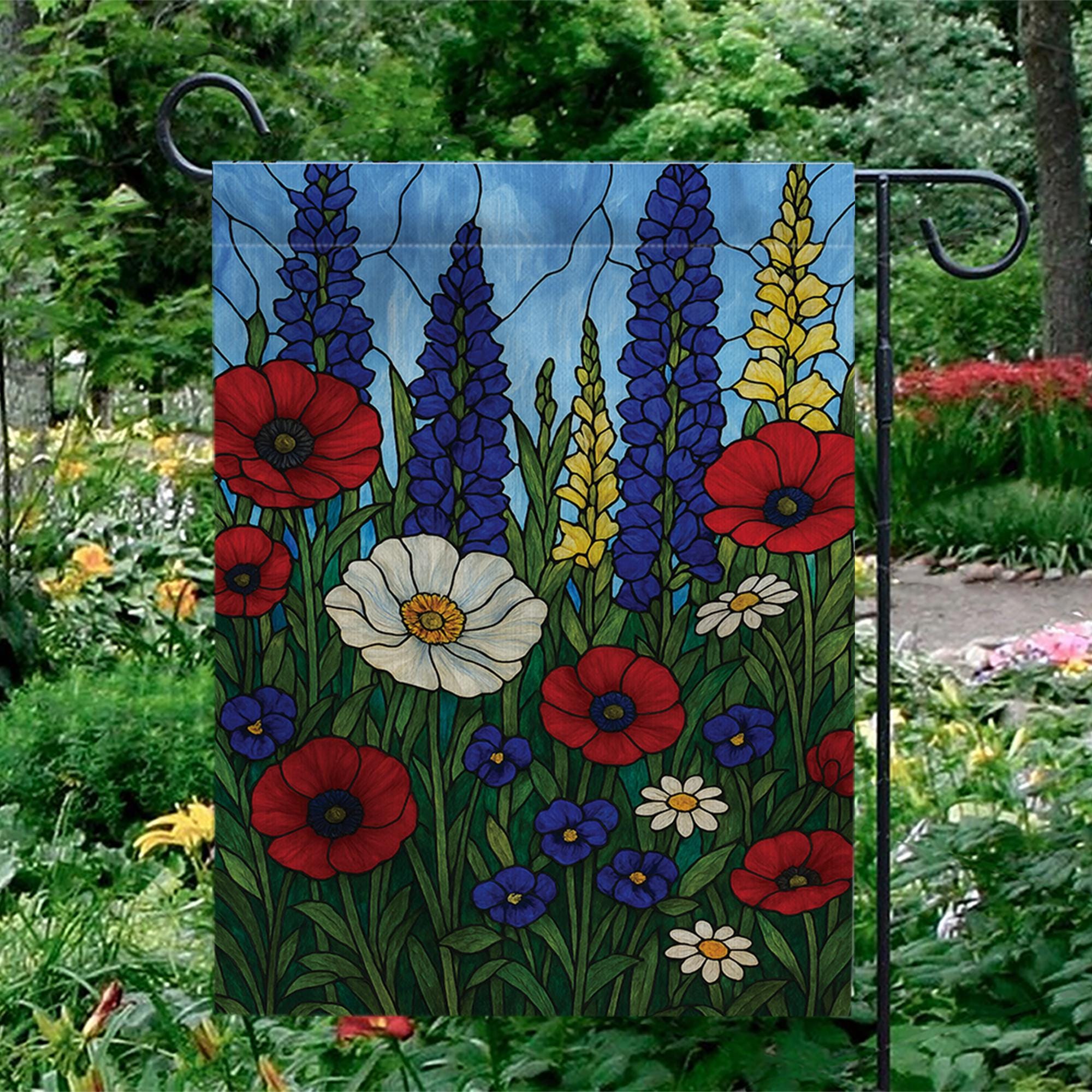 Patriotic Wildflower Garden Flag | Red White Blue Summer Floral Yard Banner | 4th of July Outdoor Decor | Rustic Americana Vibes