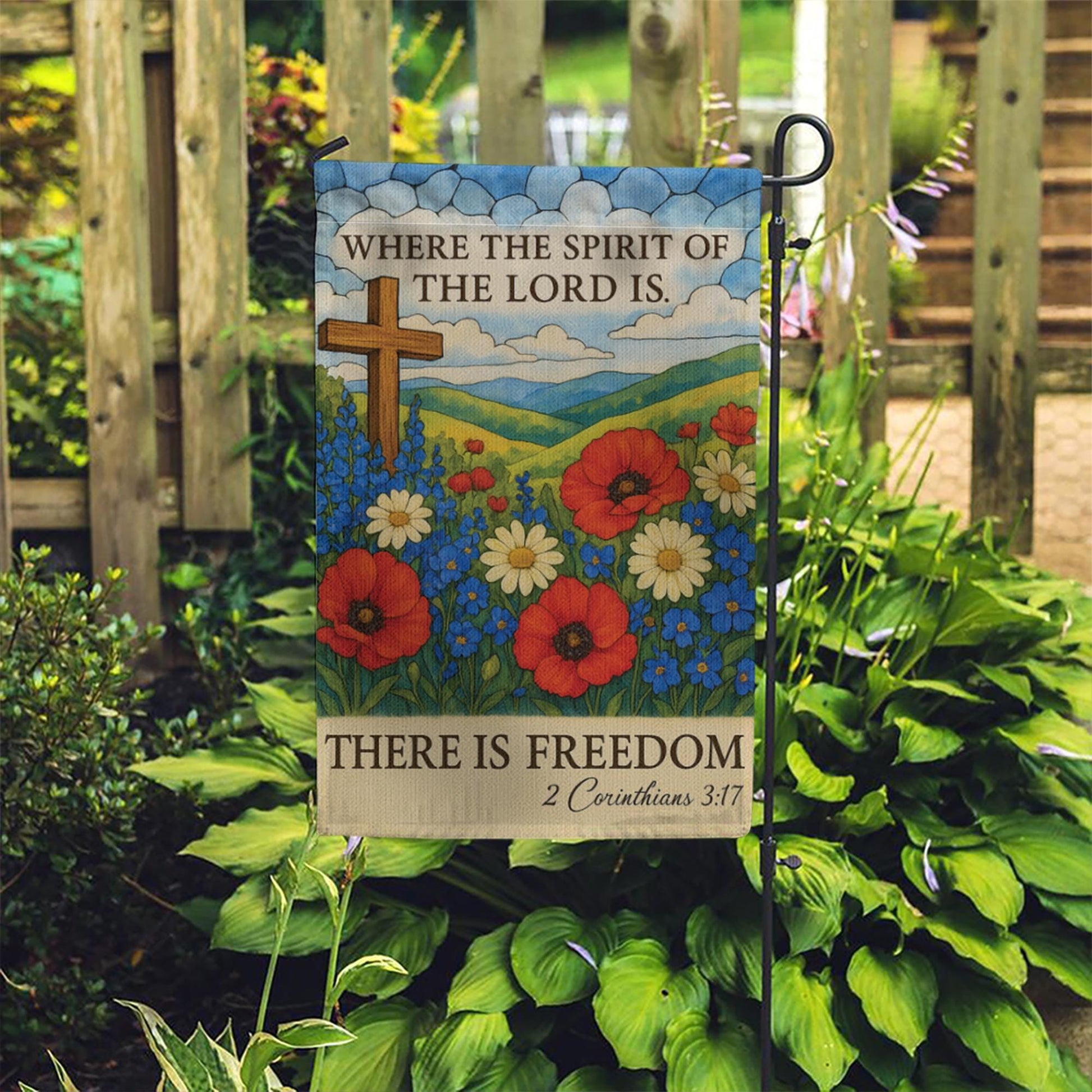 Christian Garden Flag with Bible Verse | Where the Spirit of the Lord Is | Floral Religious Outdoor Decor | 4th of July Outdoor Decor