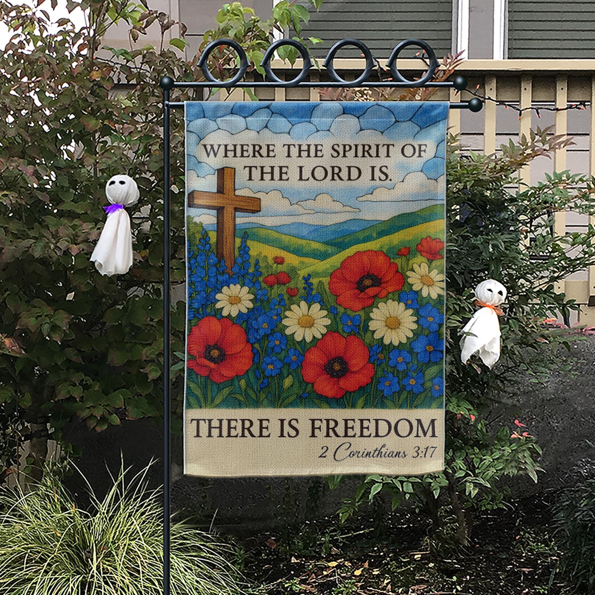 Christian Garden Flag with Bible Verse | Where the Spirit of the Lord Is | Floral Religious Outdoor Decor | 4th of July Outdoor Decor