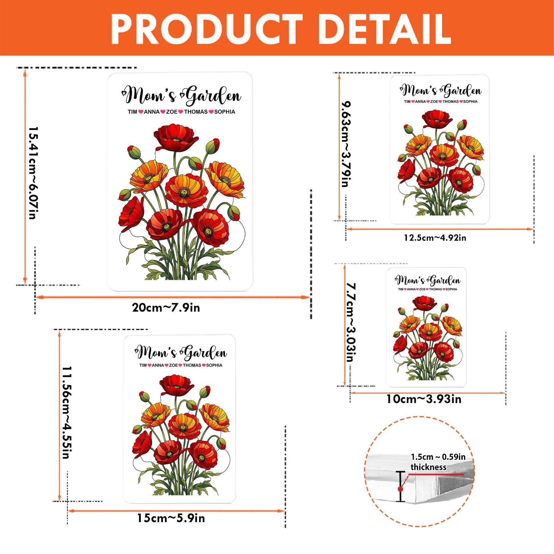 Personalized Mom's Garden Poppy Floral Acrylic Plaque, Custom Kids Names Gift for Mom Grandma, Mother's Day, August Birthday Keepsake Decor