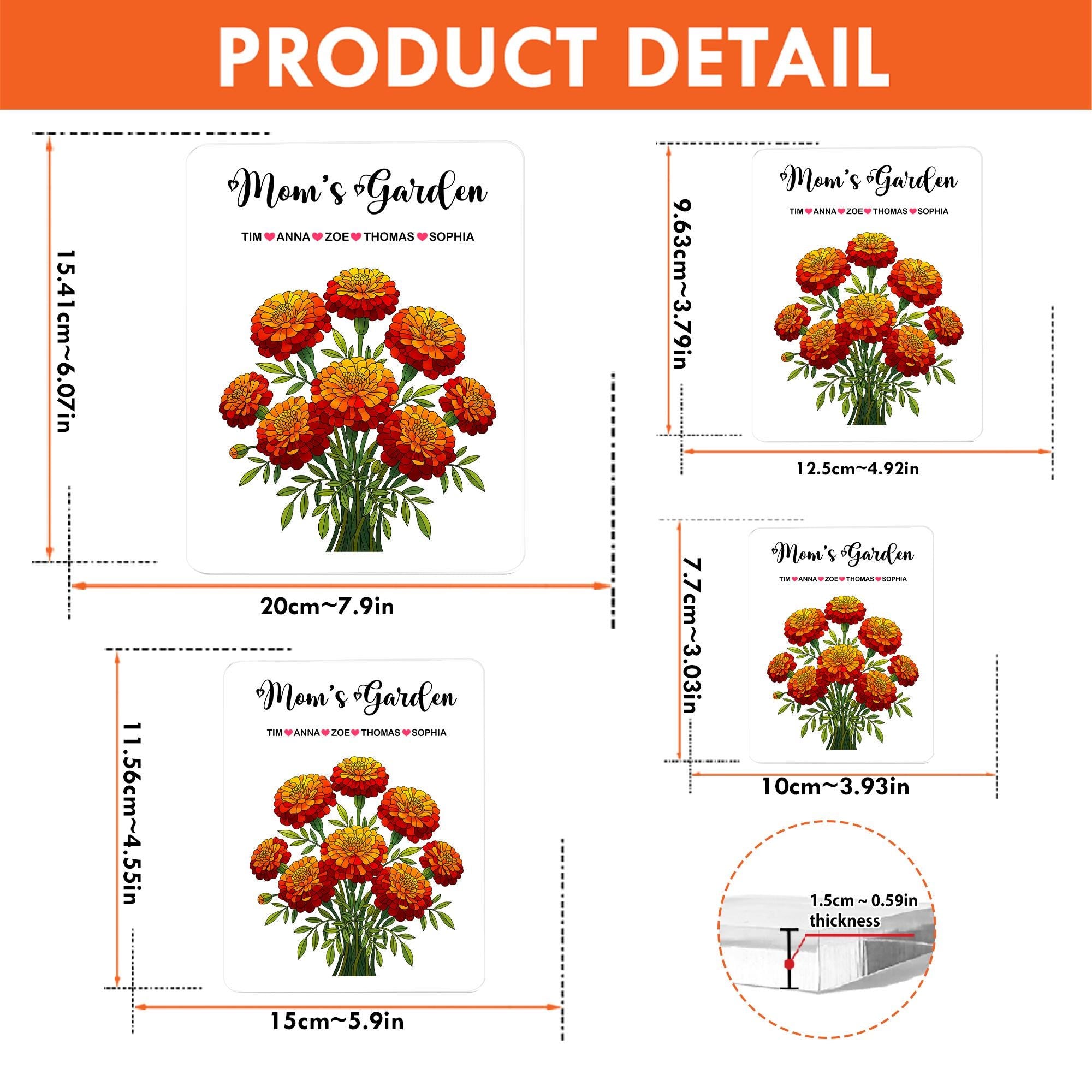 Personalized Mom's Garden Marigold Floral Acrylic Plaque, Custom Kids Names Gift for Mom Grandma, Mother's Day, Marigold Birthday Keepsake