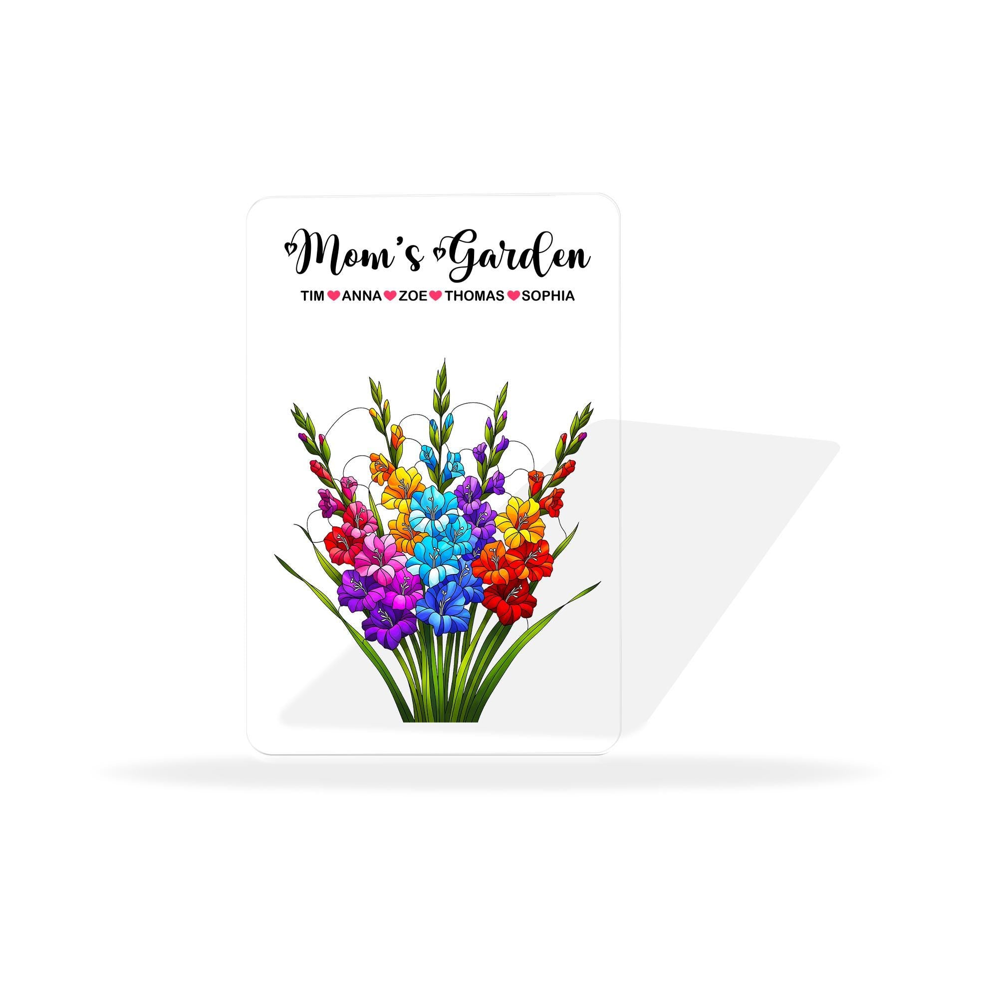 Personalized Mom's Garden Gladiolus Floral Acrylic Plaque, Custom Kids Names Gift for Mom Grandma, Mother's Day, August Birthday Keepsake