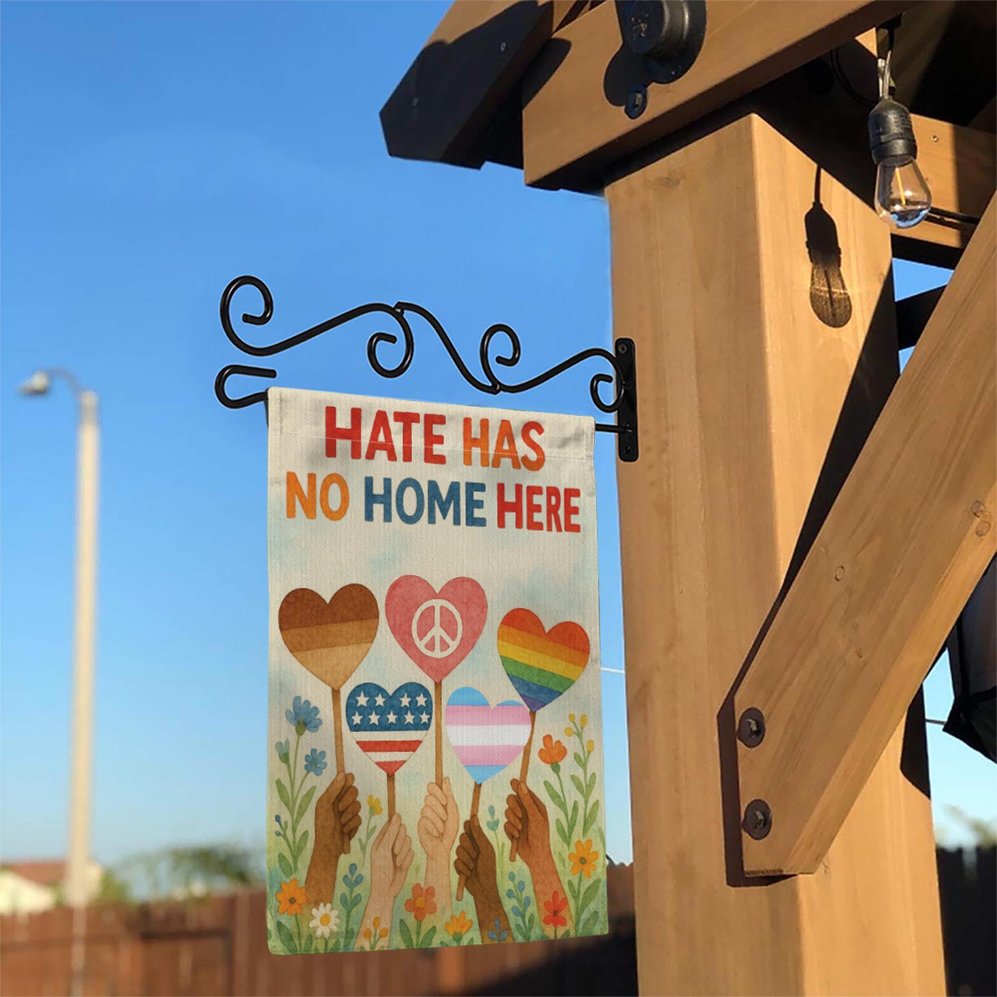 Hate Has No Home Here Garden Flag, Inclusive Yard Flag, Peace Love Equality Flag, Pride Decor, Diversity Outdoor Sign, Pride Month Decor
