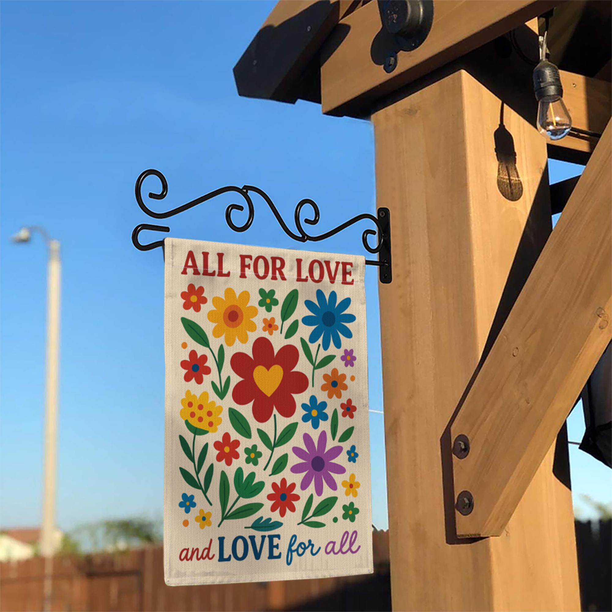 All for Love Garden Flag | Colorful Floral Outdoor Banner | Love for All Yard Decor | Inclusive Pride Summer Porch Decoration