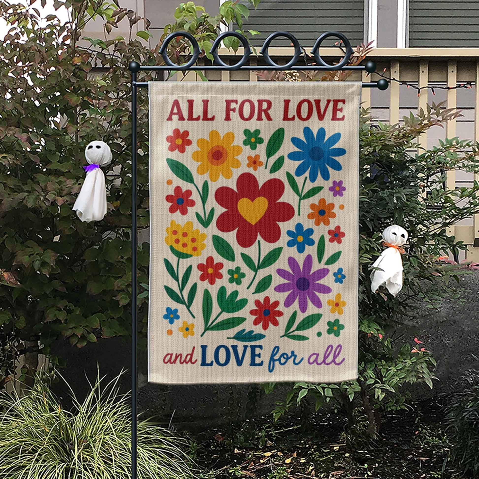 All for Love Garden Flag | Colorful Floral Outdoor Banner | Love for All Yard Decor | Inclusive Pride Summer Porch Decoration