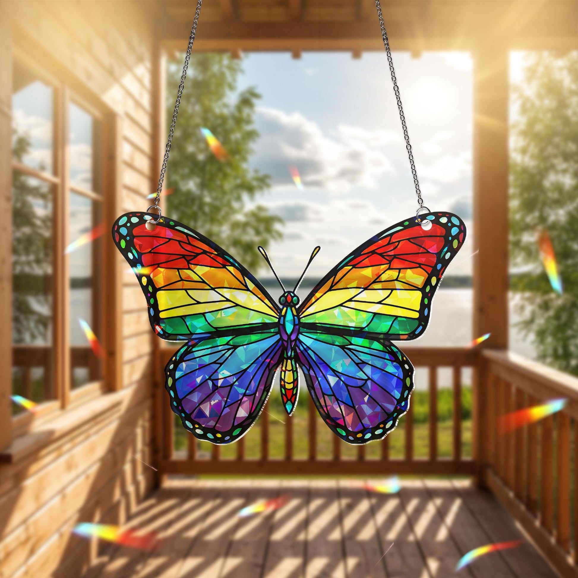 Rainbow Butterfly Suncatcher, Pride Window Decor, Holographic LGBT Butterfly, Stained Glass Style Hanging, Rainbow Prism Art