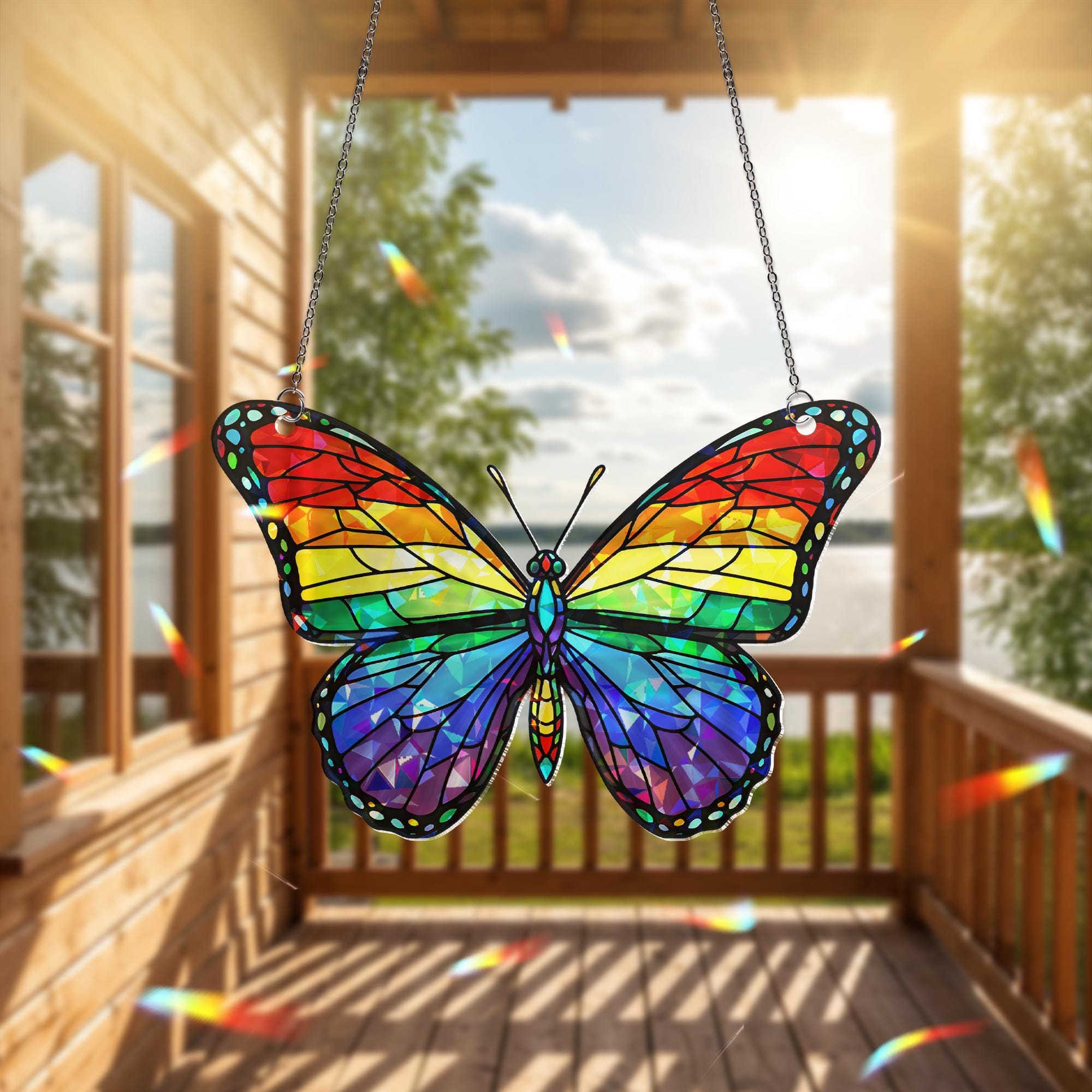 Rainbow Butterfly Suncatcher, Pride Window Decor, Holographic LGBT Butterfly, Stained Glass Style Hanging, Rainbow Prism Art