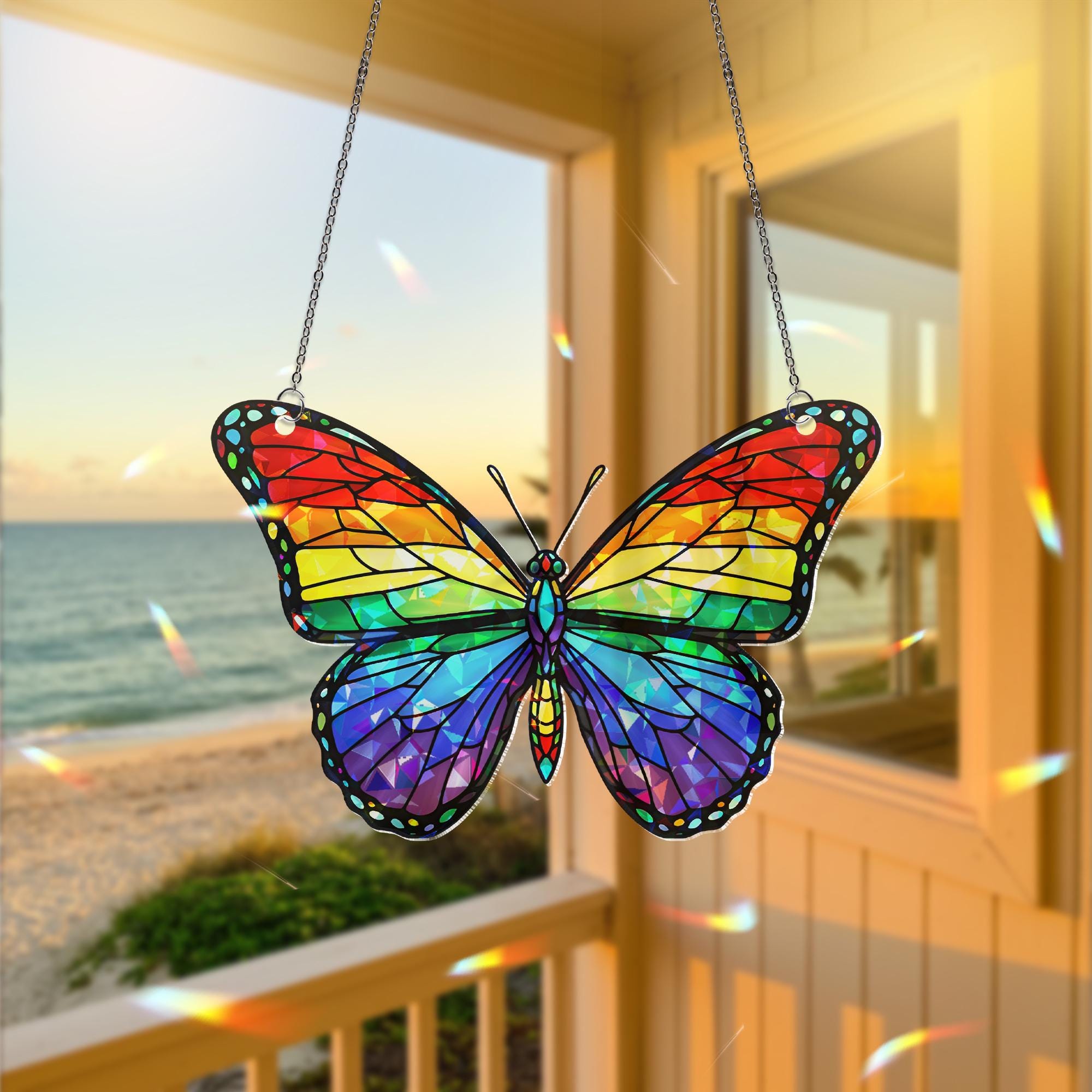 Rainbow Butterfly Suncatcher, Pride Window Decor, Holographic LGBT Butterfly, Stained Glass Style Hanging, Rainbow Prism Art
