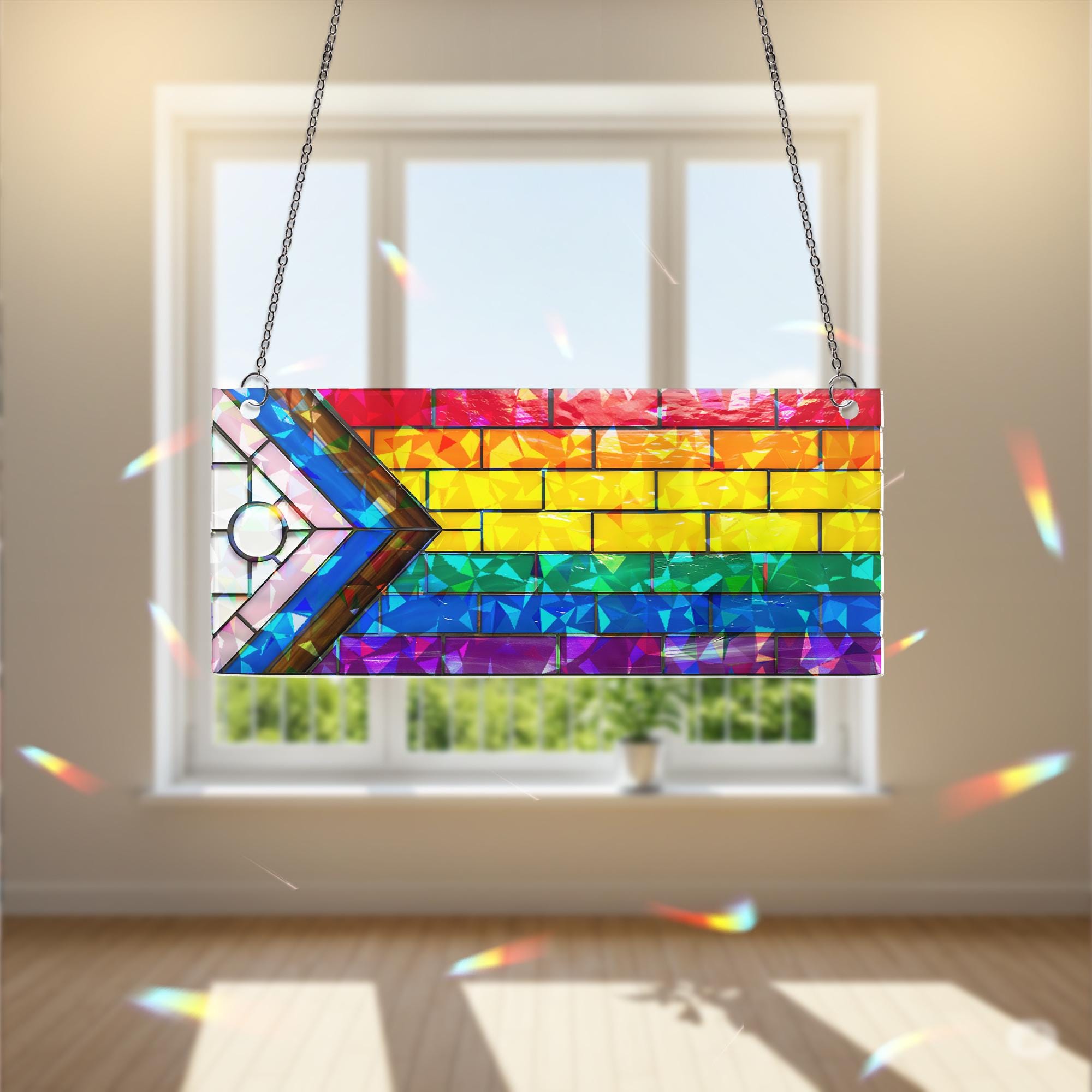 Progress Pride Flag Hologram Decor, Holographic Rainbow Decor, LGBT Window Art, Progress Pride Panel, Lgbt Home Decoration