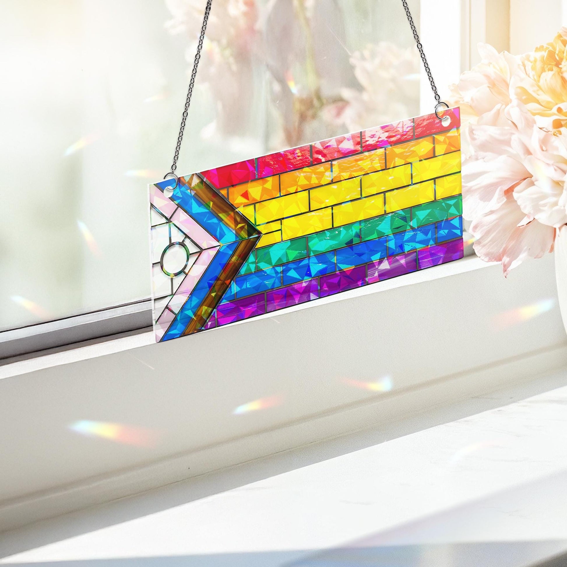 Progress Pride Flag Hologram Decor, Holographic Rainbow Decor, LGBT Window Art, Progress Pride Panel, Lgbt Home Decoration