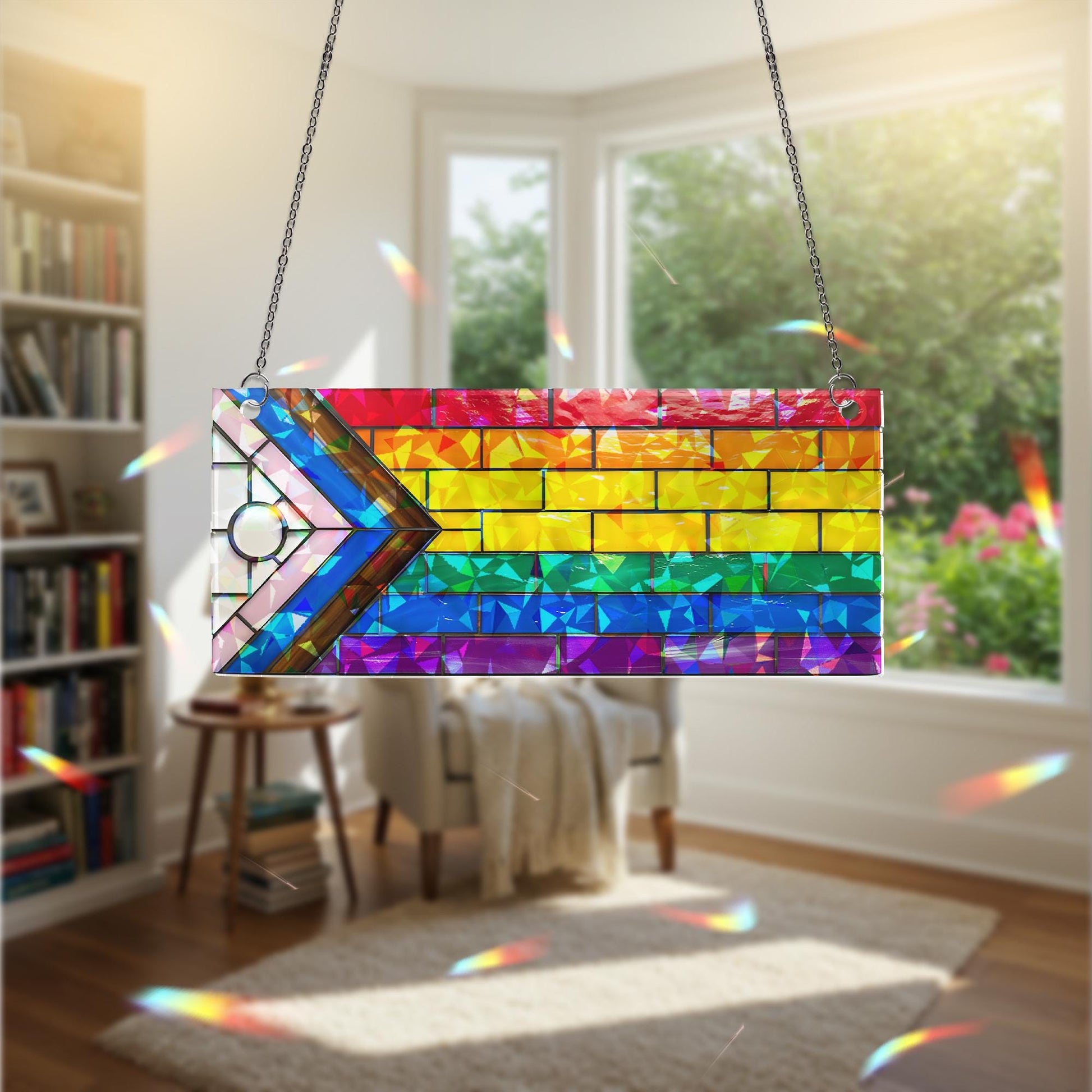 Progress Pride Flag Hologram Decor, Holographic Rainbow Decor, LGBT Window Art, Progress Pride Panel, Lgbt Home Decoration