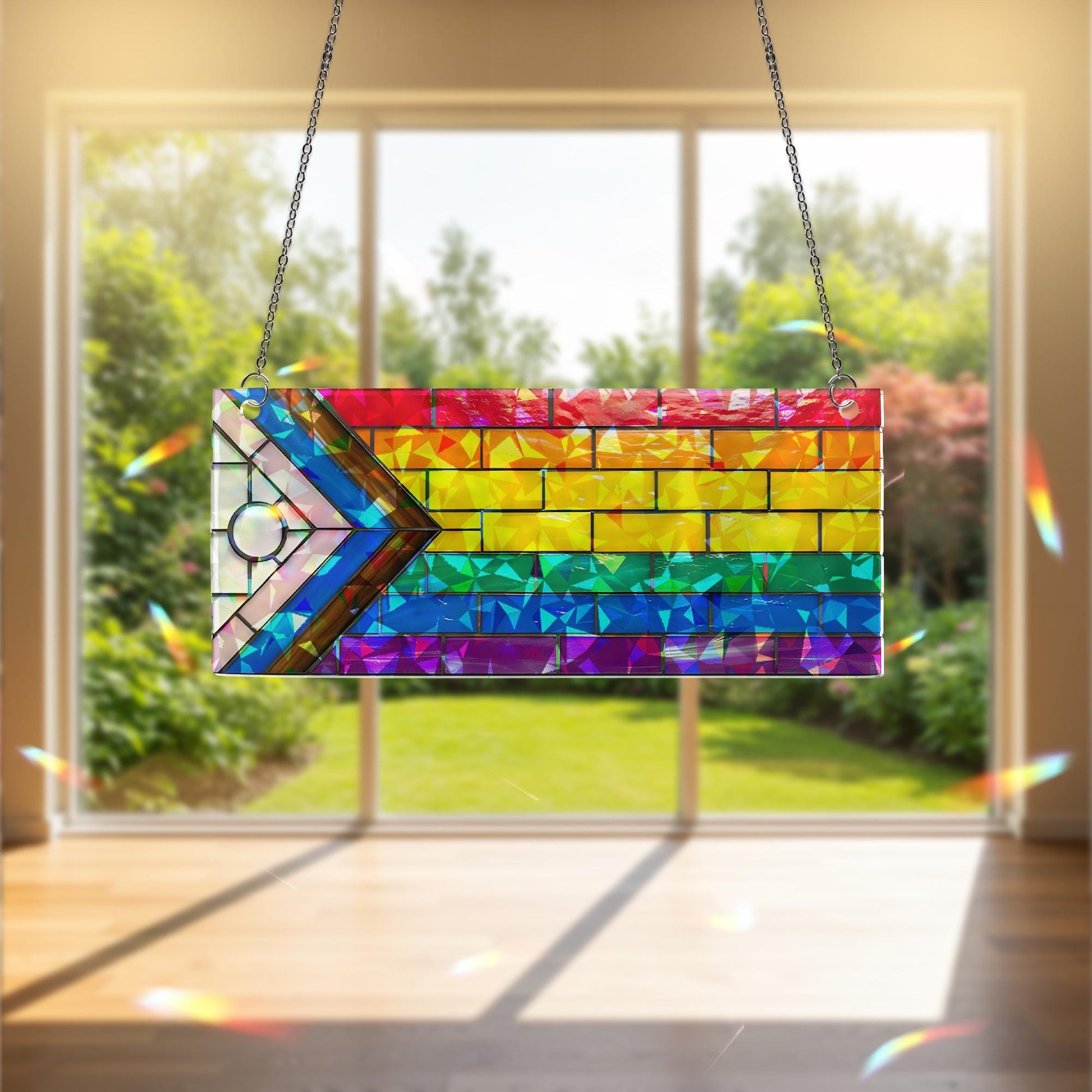 Progress Pride Flag Hologram Decor, Holographic Rainbow Decor, LGBT Window Art, Progress Pride Panel, Lgbt Home Decoration