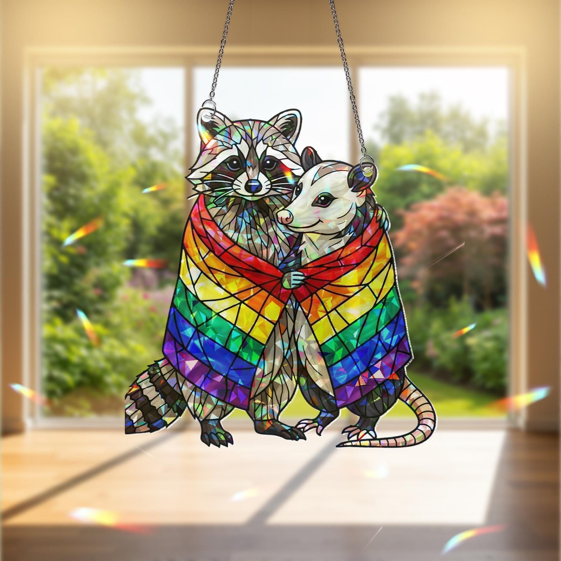 Pride Raccoon Hugging Possum Hologram Decor, Funny Lgbt Decor, Trash Panda Decor, Lgbt Animal Art, Funny Home Decor, Gift For Her