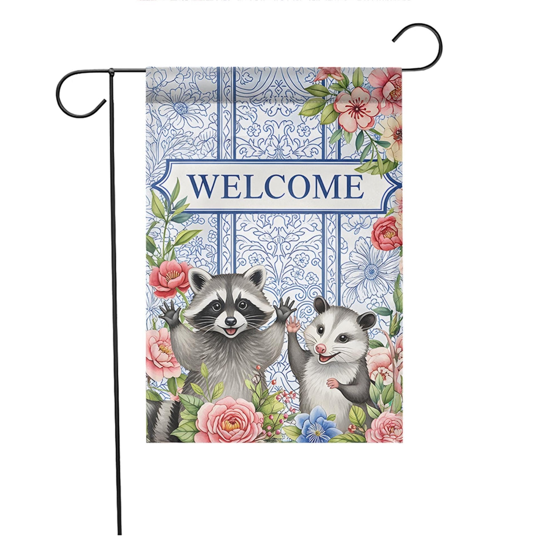 Raccoon And Possum Welcome Garden Flag, Trash Panda House Flag, Kute Animal Flag Decor, Animal Outdoor Banner, Raccoon Lover, Possum Welcome