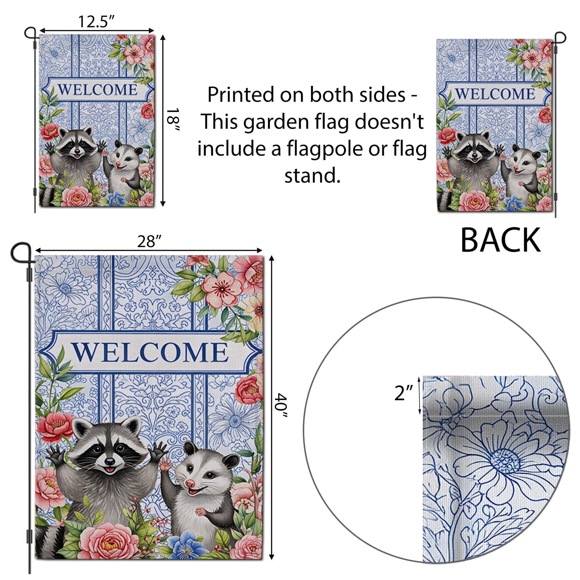 Raccoon And Possum Welcome Garden Flag, Trash Panda House Flag, Kute Animal Flag Decor, Animal Outdoor Banner, Raccoon Lover, Possum Welcome