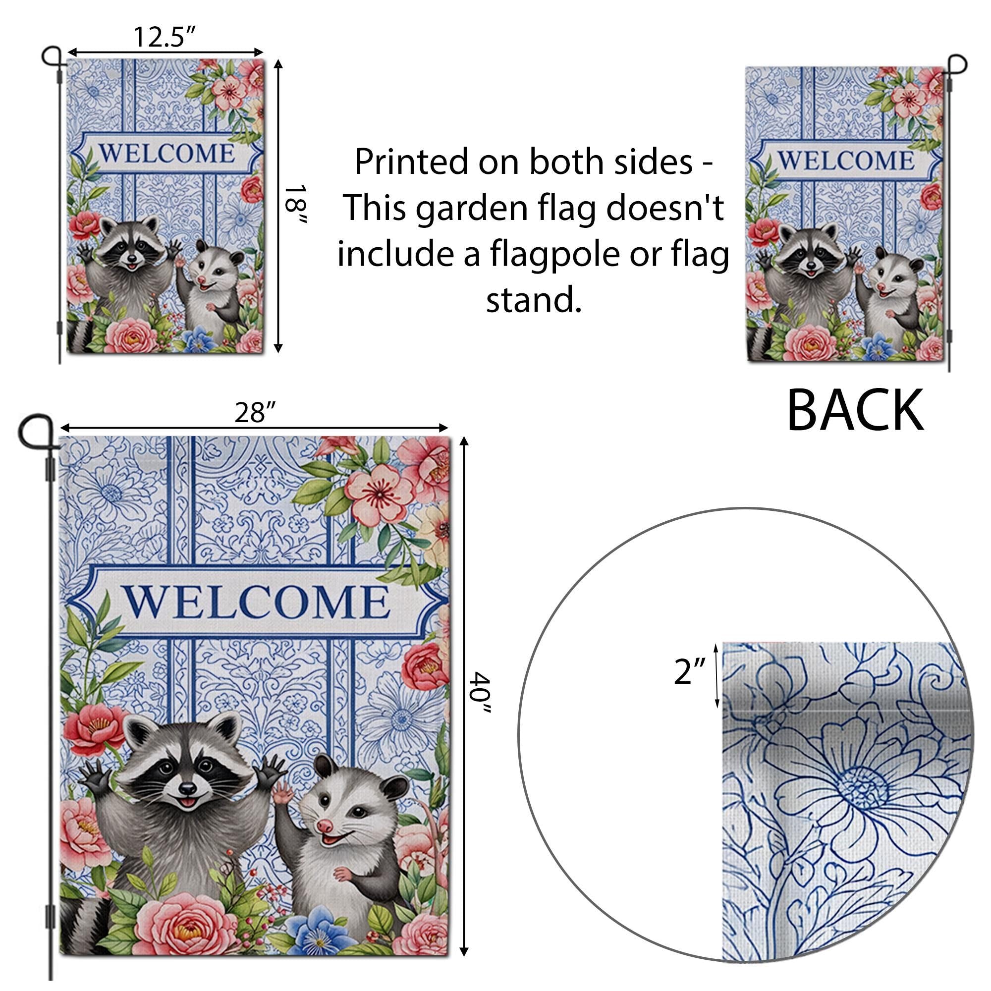 Raccoon And Possum Welcome Garden Flag, Trash Panda House Flag, Kute Animal Flag Decor, Animal Outdoor Banner, Raccoon Lover, Possum Welcome