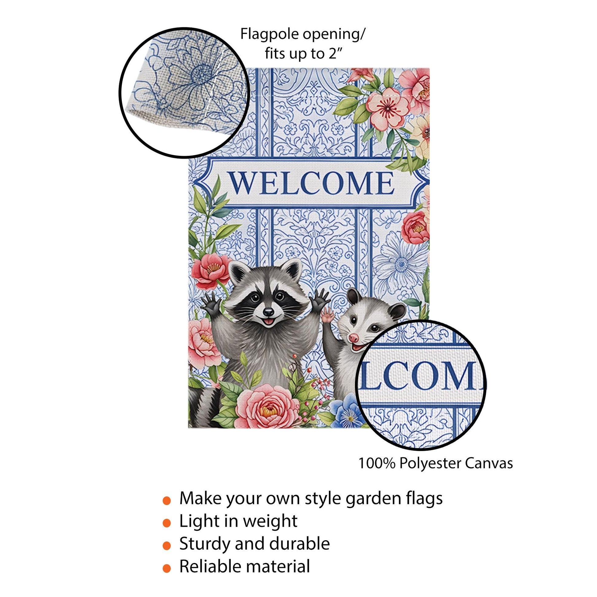 Raccoon And Possum Welcome Garden Flag, Trash Panda House Flag, Kute Animal Flag Decor, Animal Outdoor Banner, Raccoon Lover, Possum Welcome