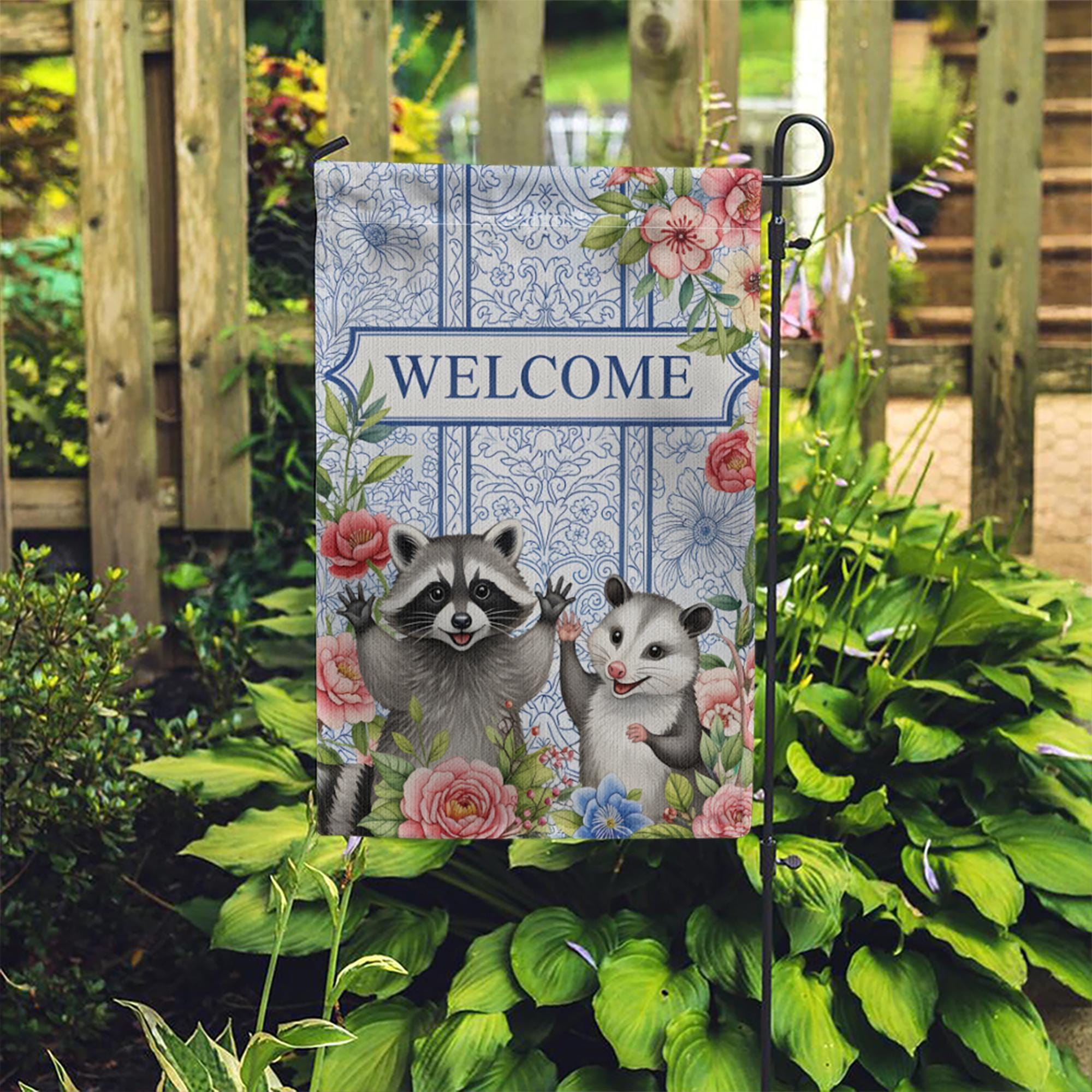 Raccoon And Possum Welcome Garden Flag, Trash Panda House Flag, Kute Animal Flag Decor, Animal Outdoor Banner, Raccoon Lover, Possum Welcome