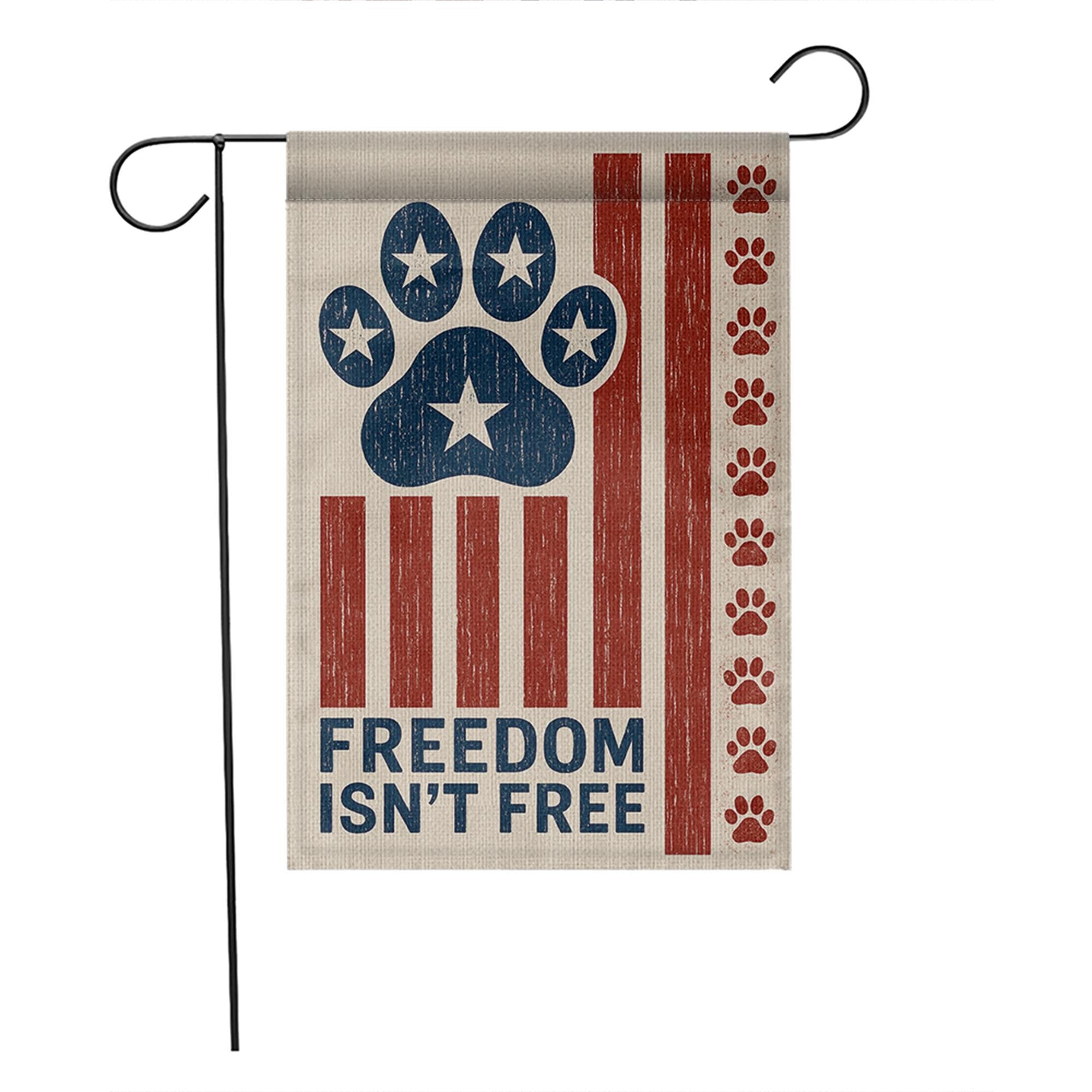 Patriotic Dog Paw Garden Flag – Freedom Isn't Free 4th of July Yard Decor, USA Independence Day Outdoor Flag for Dog Lovers