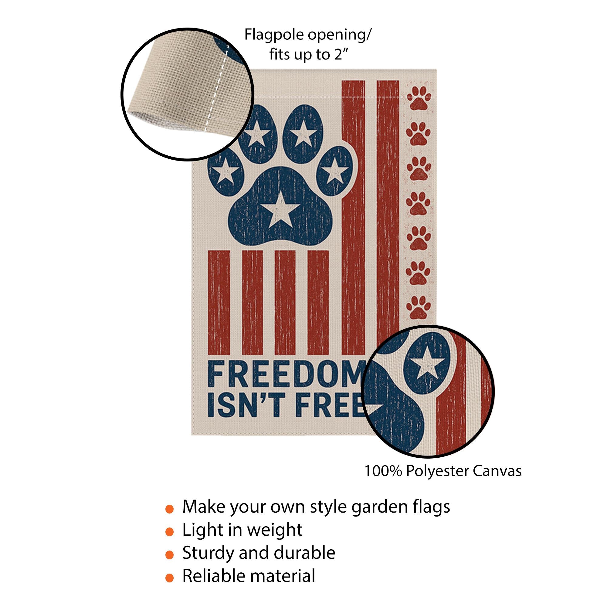 Patriotic Dog Paw Garden Flag – Freedom Isn't Free 4th of July Yard Decor, USA Independence Day Outdoor Flag for Dog Lovers