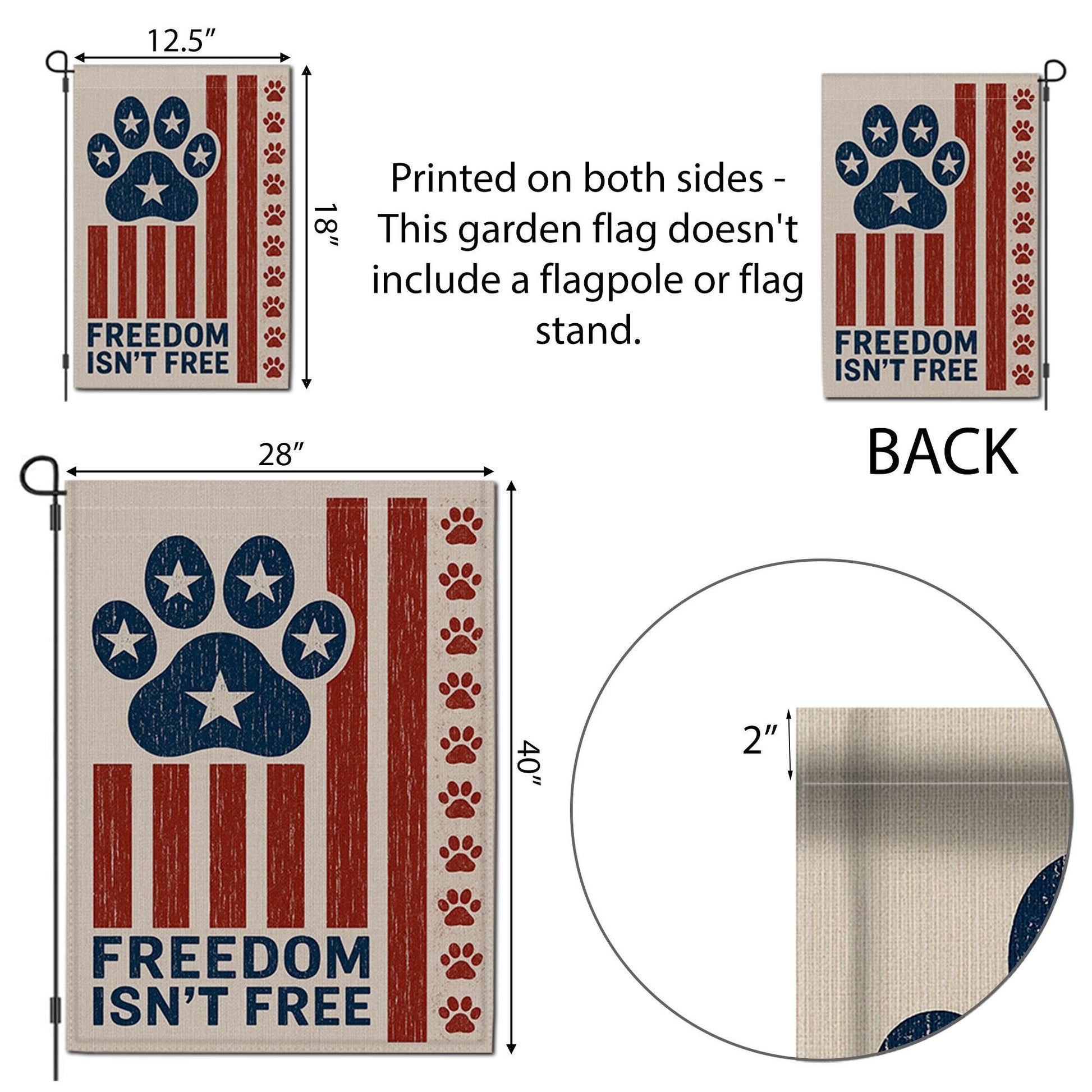 Patriotic Dog Paw Garden Flag – Freedom Isn't Free 4th of July Yard Decor, USA Independence Day Outdoor Flag for Dog Lovers