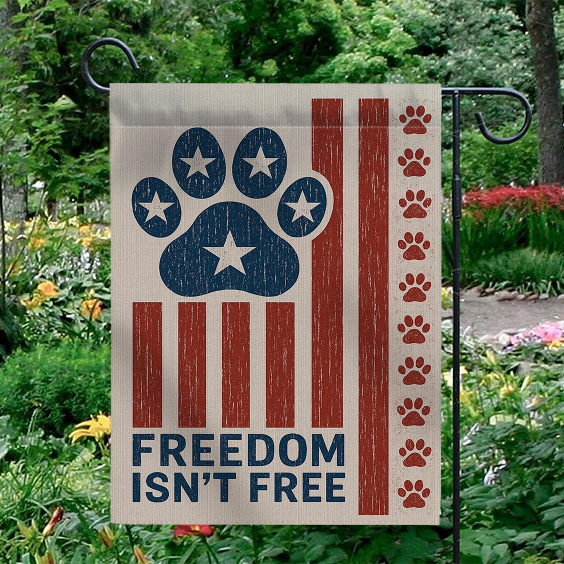 Patriotic Dog Paw Garden Flag – Freedom Isn't Free 4th of July Yard Decor, USA Independence Day Outdoor Flag for Dog Lovers