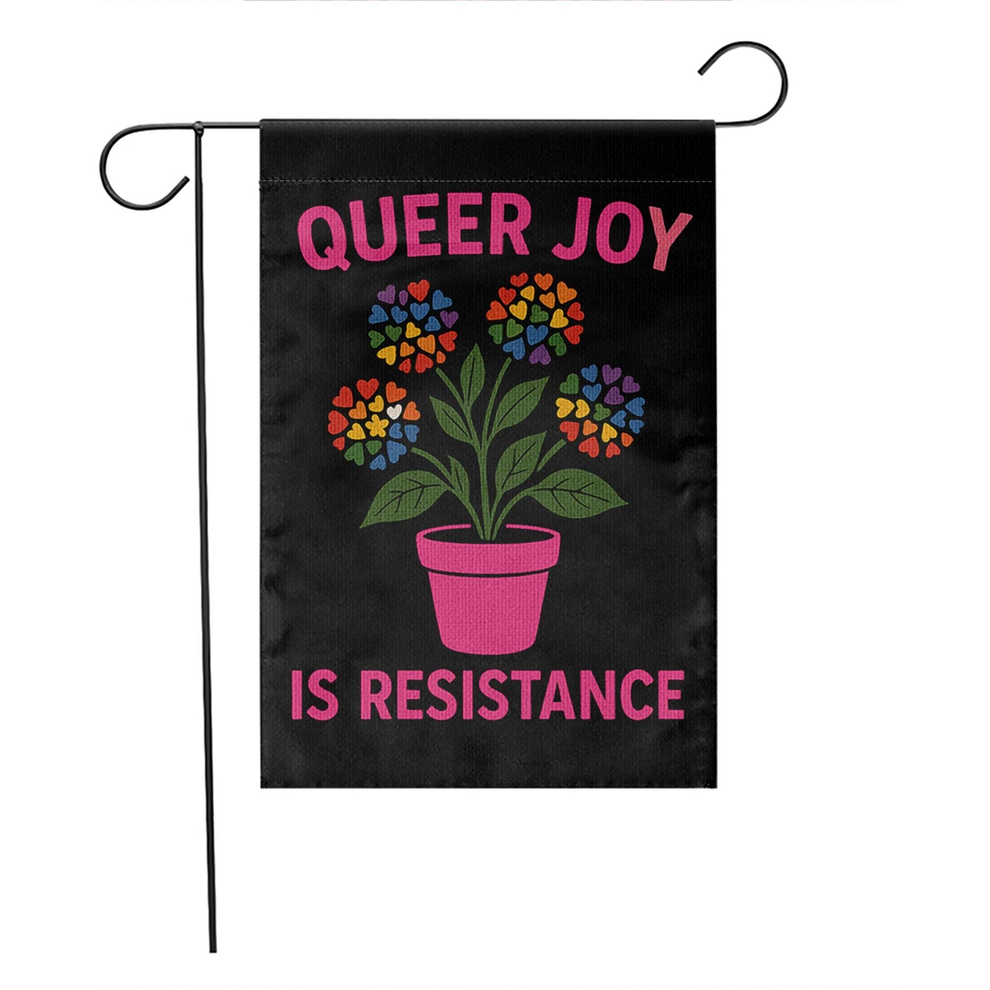 Queer Joy Is Resistance Garden Flag – LGBT Pride Yard Decor, Rainbow Flower Pot Flag, Inclusive LGBTQ+ Outdoor Banner for Lawn or Patio