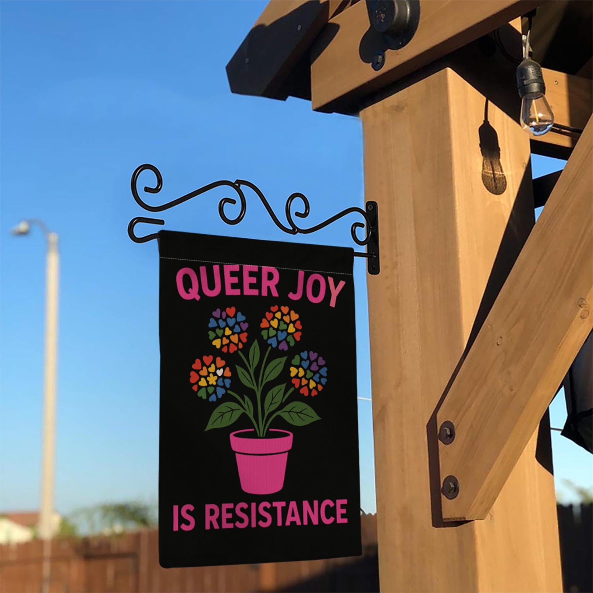 Queer Joy Is Resistance Garden Flag – LGBT Pride Yard Decor, Rainbow Flower Pot Flag, Inclusive LGBTQ+ Outdoor Banner for Lawn or Patio
