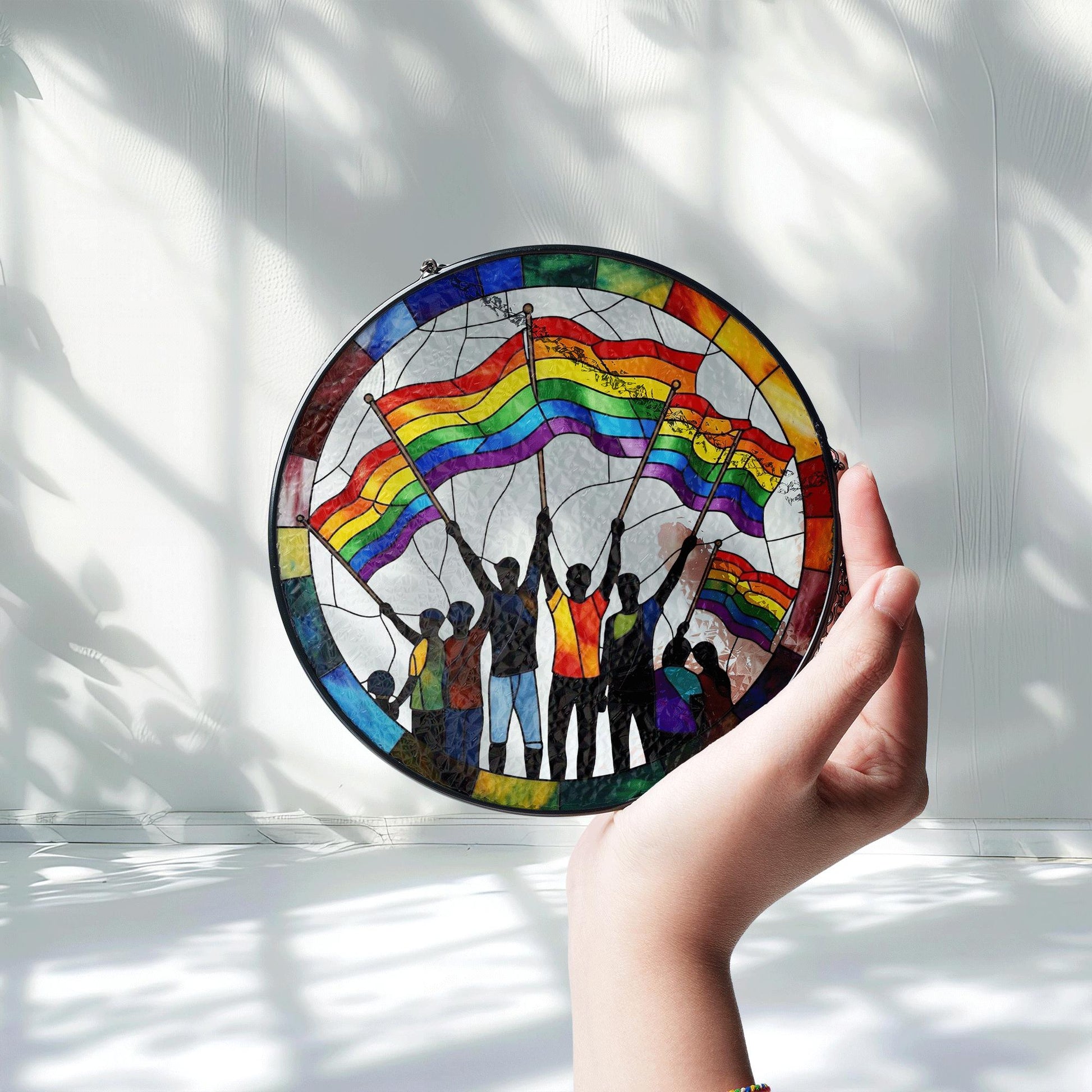 LGBT Pride Glass Suncatcher – Rainbow Flag Suncatcher, LGBTQ+ Equality Decor, Colorful Sunlight Catcher Gift, LGBT Hanging