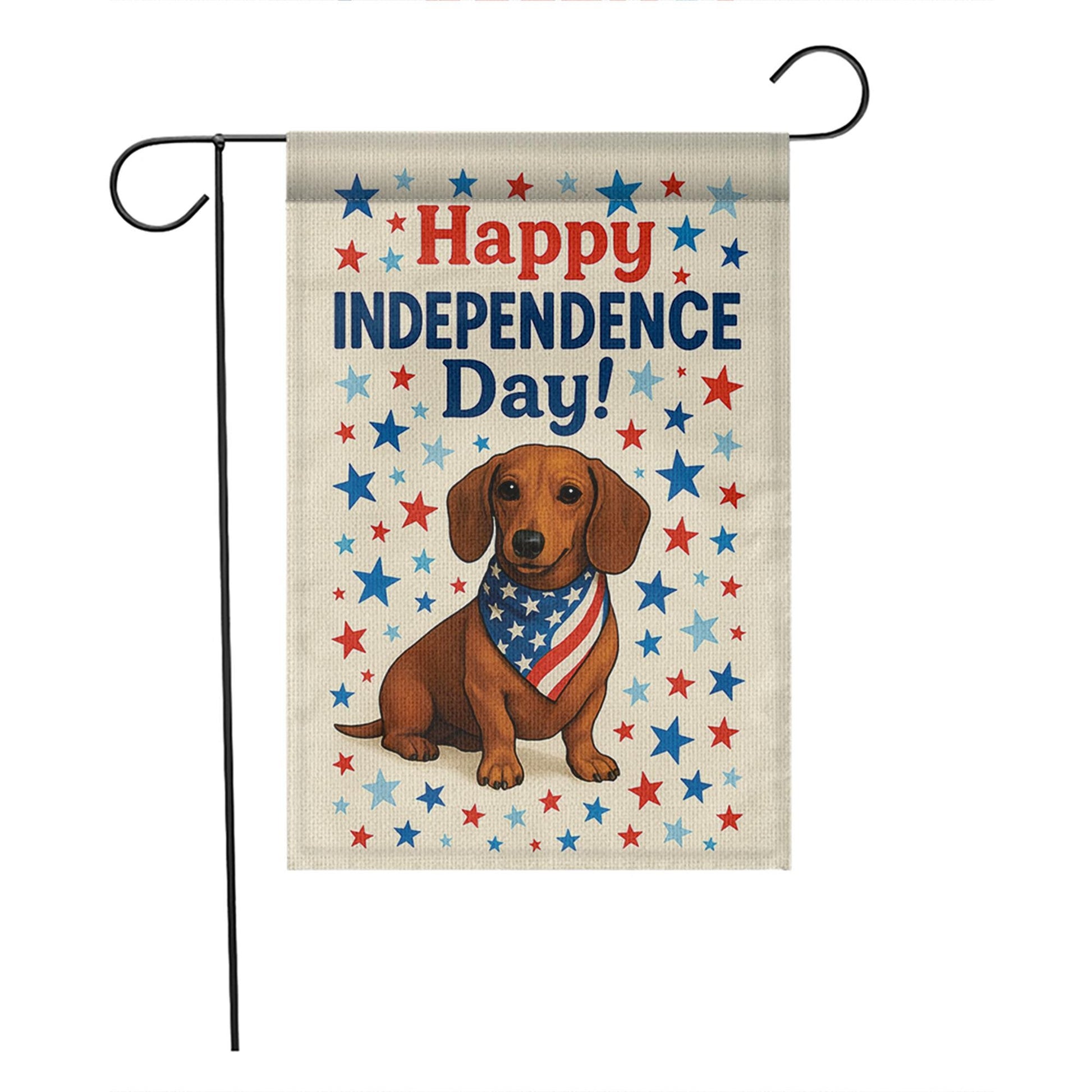Dachshund Happy Independence Day Garden Flag – Patriotic 4th of July Yard Decor with Dog and Stars, American Outdoor Decoration