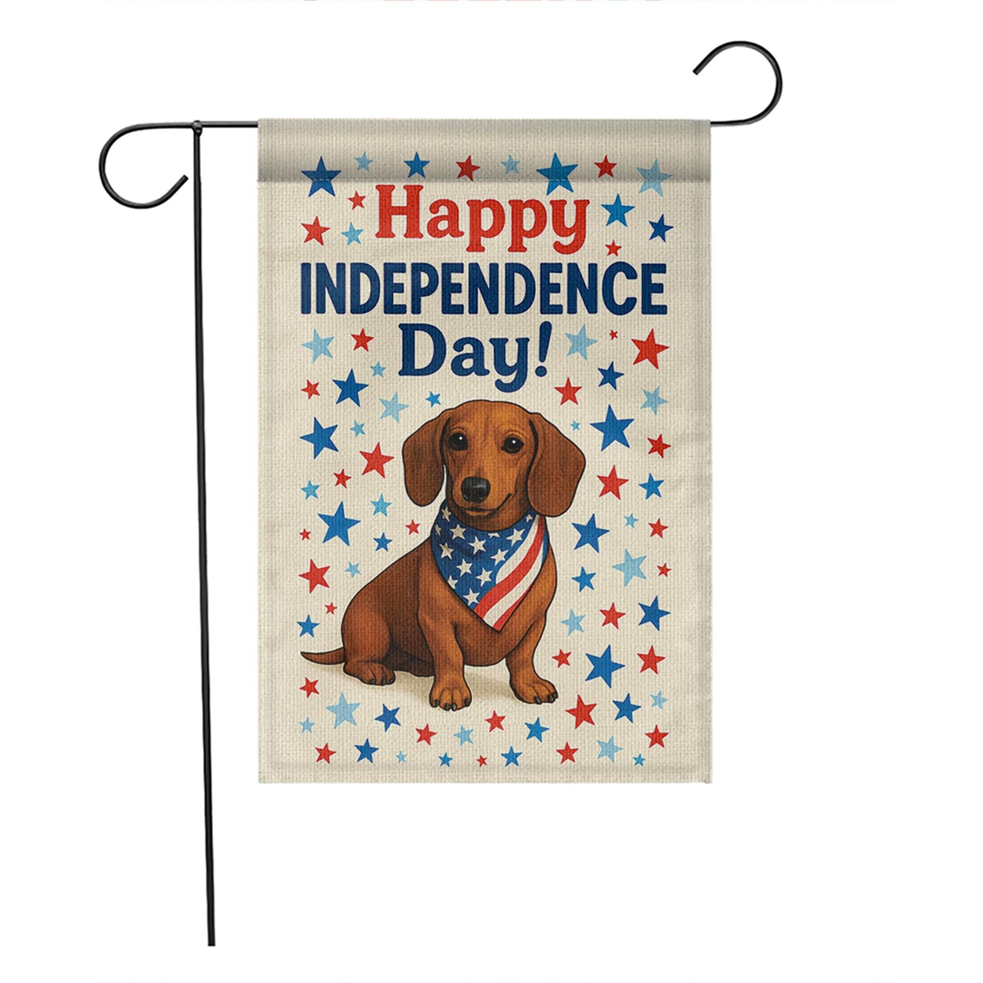 Dachshund Happy Independence Day Garden Flag – Patriotic 4th of July Yard Decor with Dog and Stars, American Outdoor Decoration