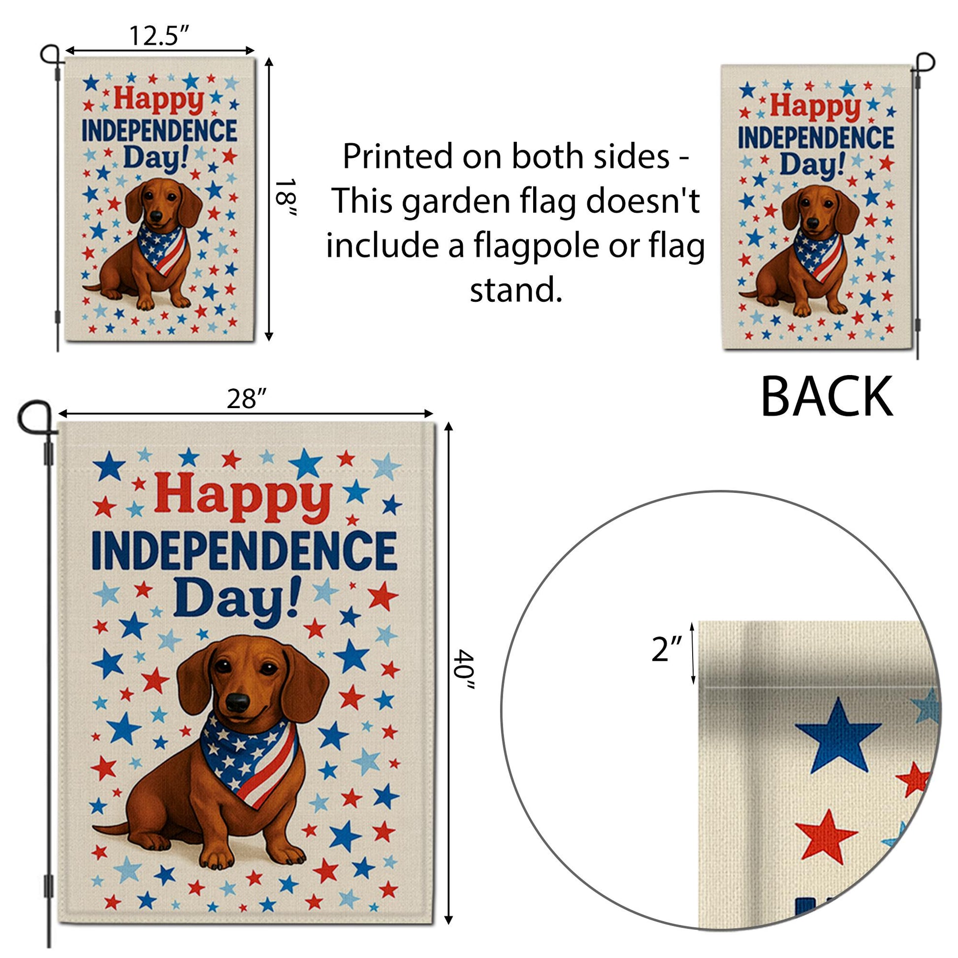 Dachshund Happy Independence Day Garden Flag – Patriotic 4th of July Yard Decor with Dog and Stars, American Outdoor Decoration