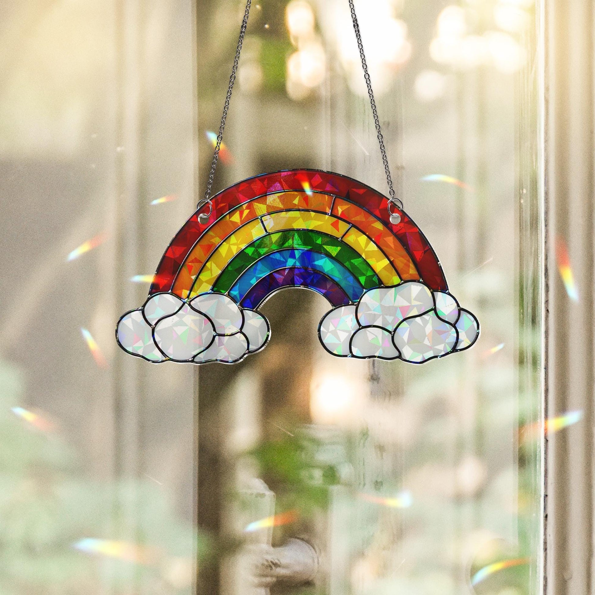 Rainbow Acrylic Window Hanging – Pride LGBTQ+ Sun Catcher with Clouds, Colorful Rainbow Window Decor for LGBT Home or Gift Idea