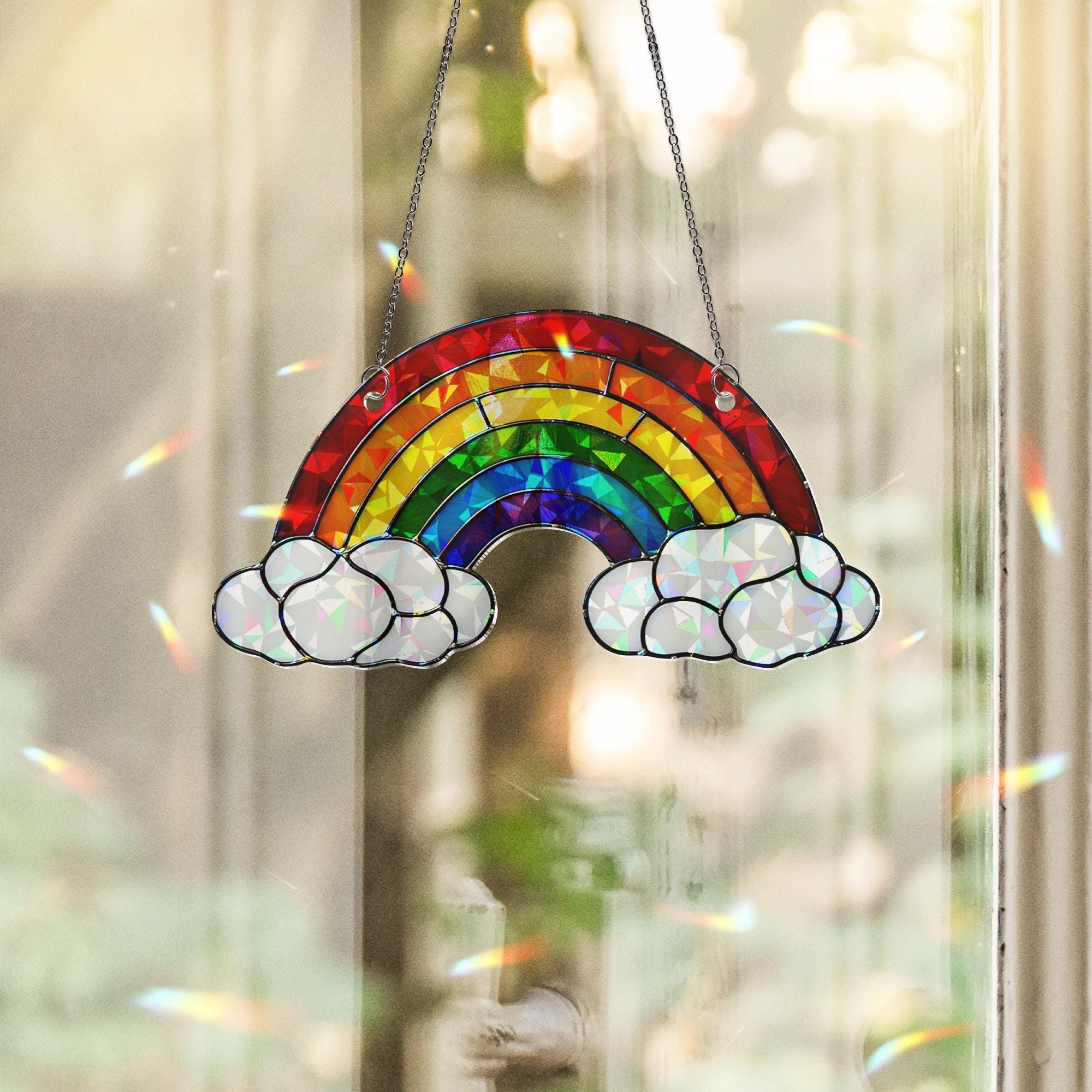 Rainbow Acrylic Window Hanging – Pride LGBTQ+ Sun Catcher with Clouds, Colorful Rainbow Window Decor for LGBT Home or Gift Idea