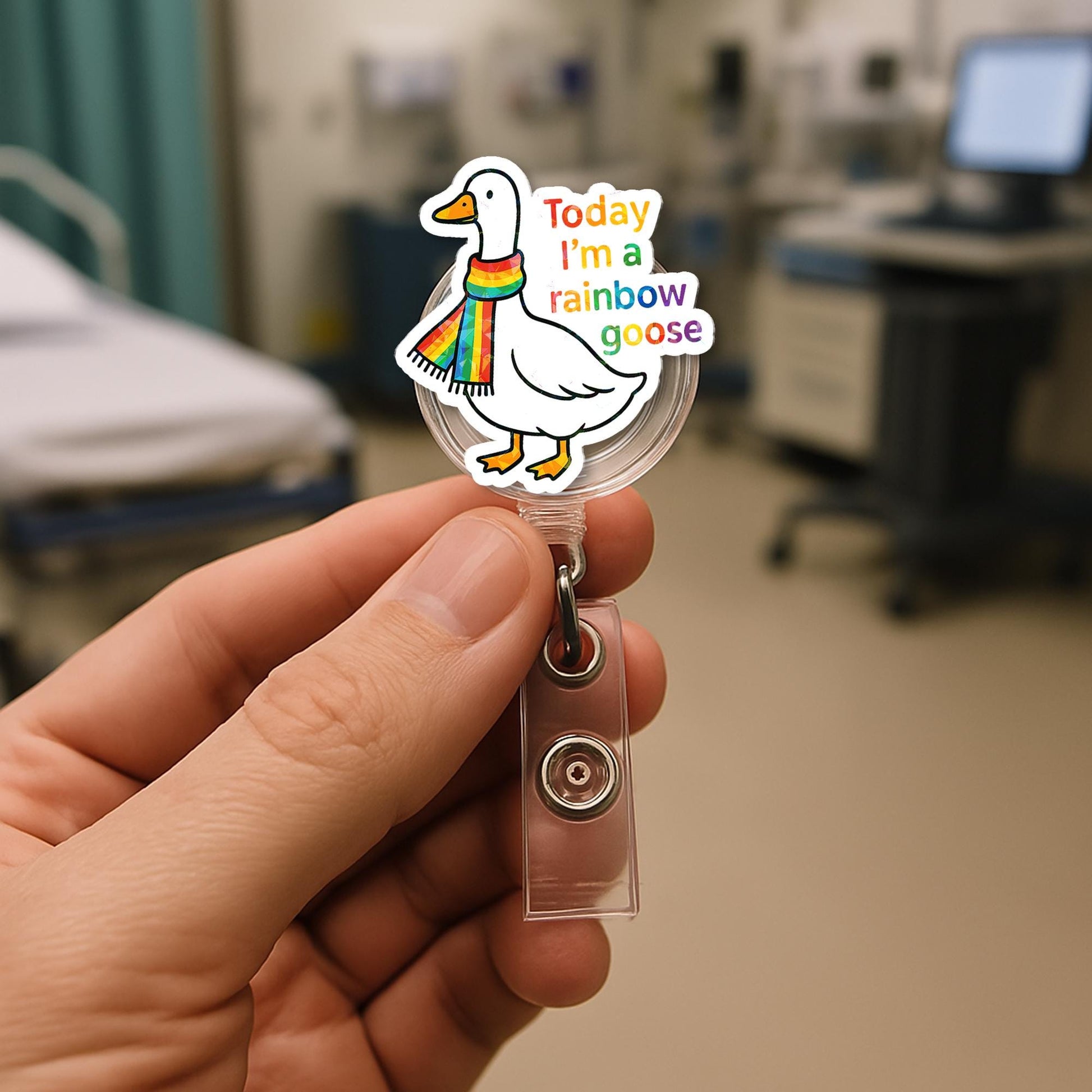 Rainbow Goose Badge Reel – Cute LGBT ID Holder with Pride Scarf, Funny LGBTQ+ Work Accessory for Nurses, Teachers, and Allies