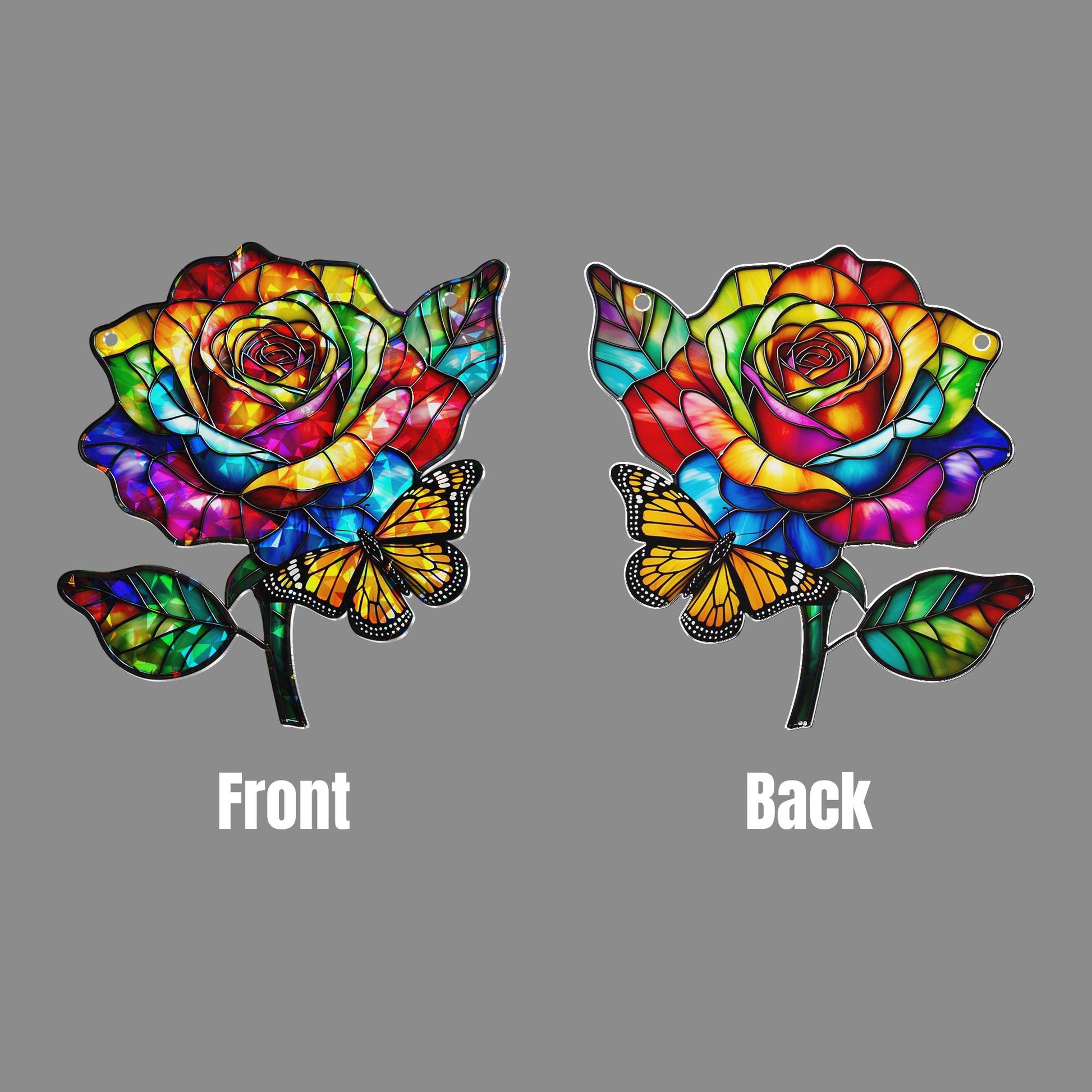 Rainbow Rose Acrylic Window Hanging with Butterfly – Colorful Floral Suncatcher, Pride Window Decor, Summer Gift, LGBTQ+ Window Art